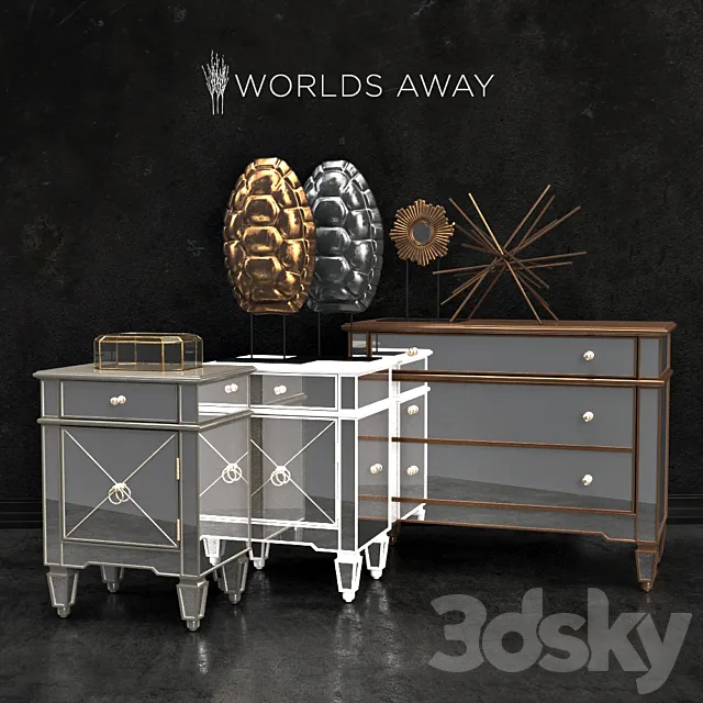 Nightstand and dresser Worlds Away + accessories 3DSMax File