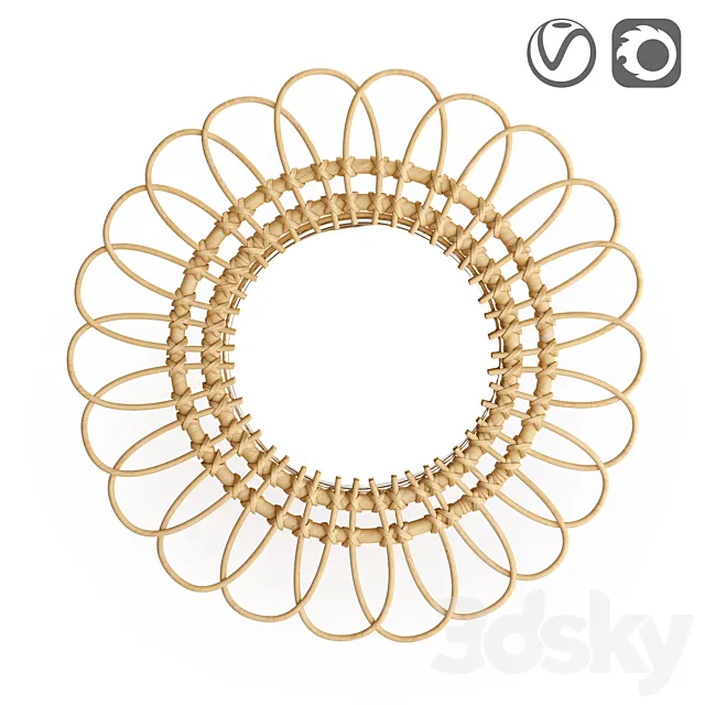 Nogu Flower Shaped Rattan Mirror 3ds Max