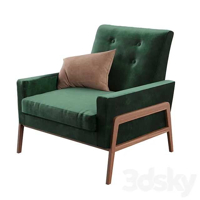 Nord- balsam green velvet and walnut chair 3DSMax File