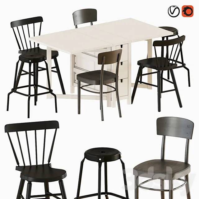 Norden Gateleg Table and Chairs 3ds Max