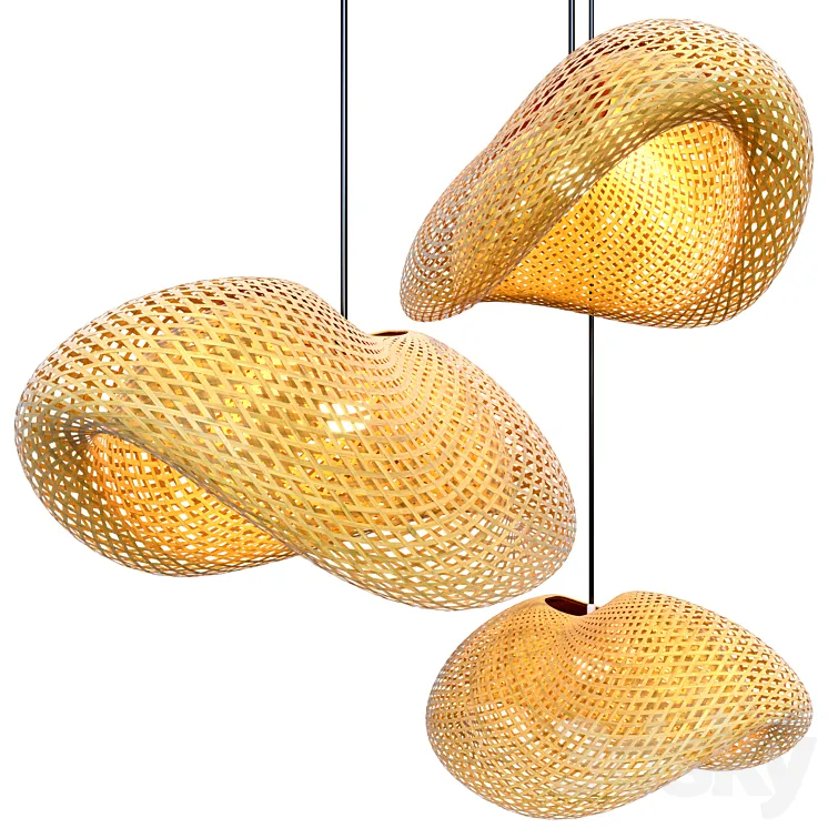Nordic LED Wood Pendant Lamp Bamboo 3DS Max
