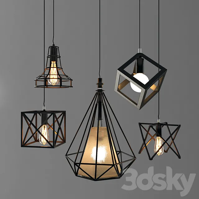 Nordic retro wrought iron industrial Chandelier part-2 3DSMax File