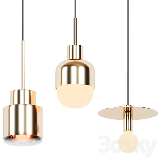 Nordic simple modern brass single head small chandelier creative personality night lamp three heads 3ds Max