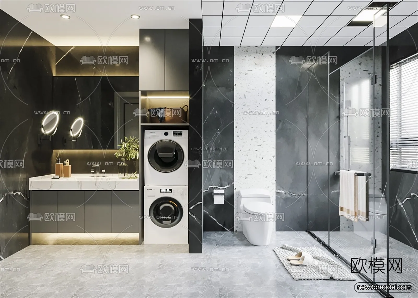 Nordic Style Interior 3D Blocks – Bathroom 3D Model – 504 – VRAY