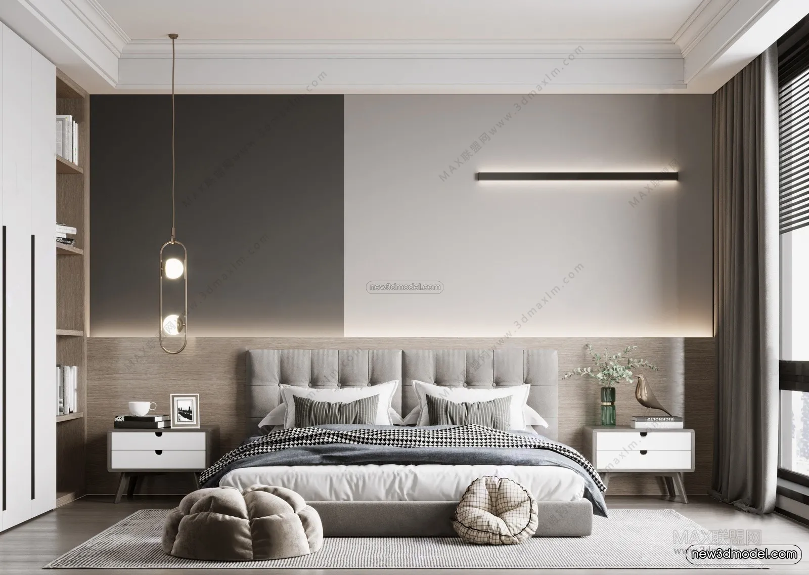 Nordic Style Interior 3D Blocks – Bedroom 3D Model – 329 – VRAY