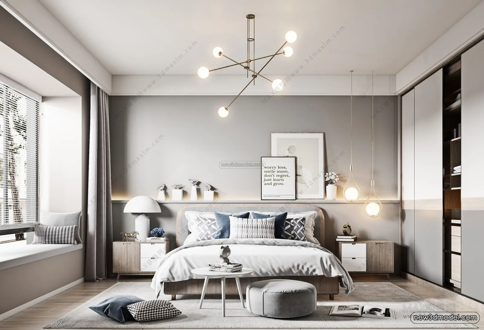 Nordic Style Interior 3D Blocks – Bedroom 3D Model – 335 – VRAY