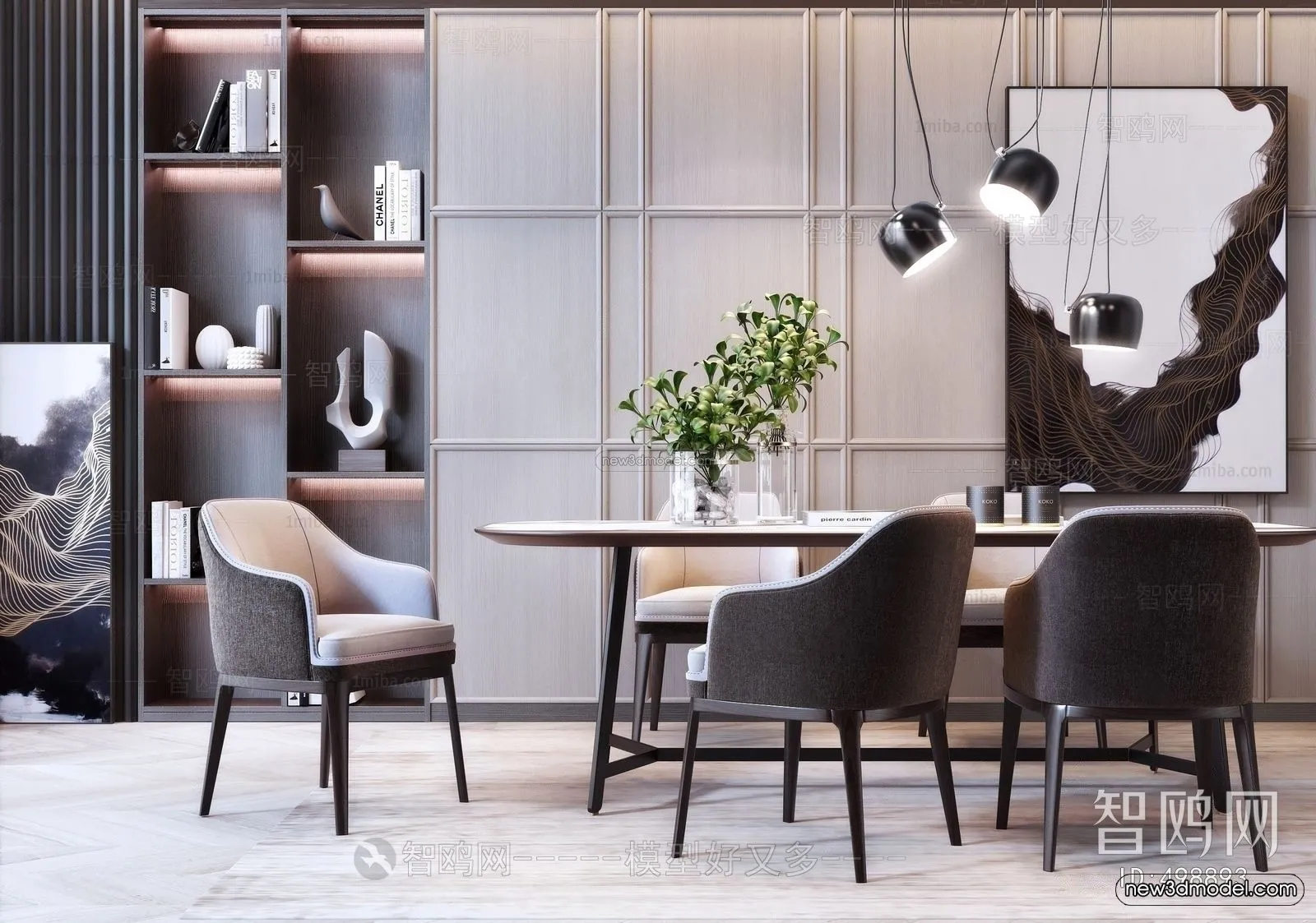 Nordic Style Interior 3D Blocks – Dining Room 3D Model – 383 – VRAY