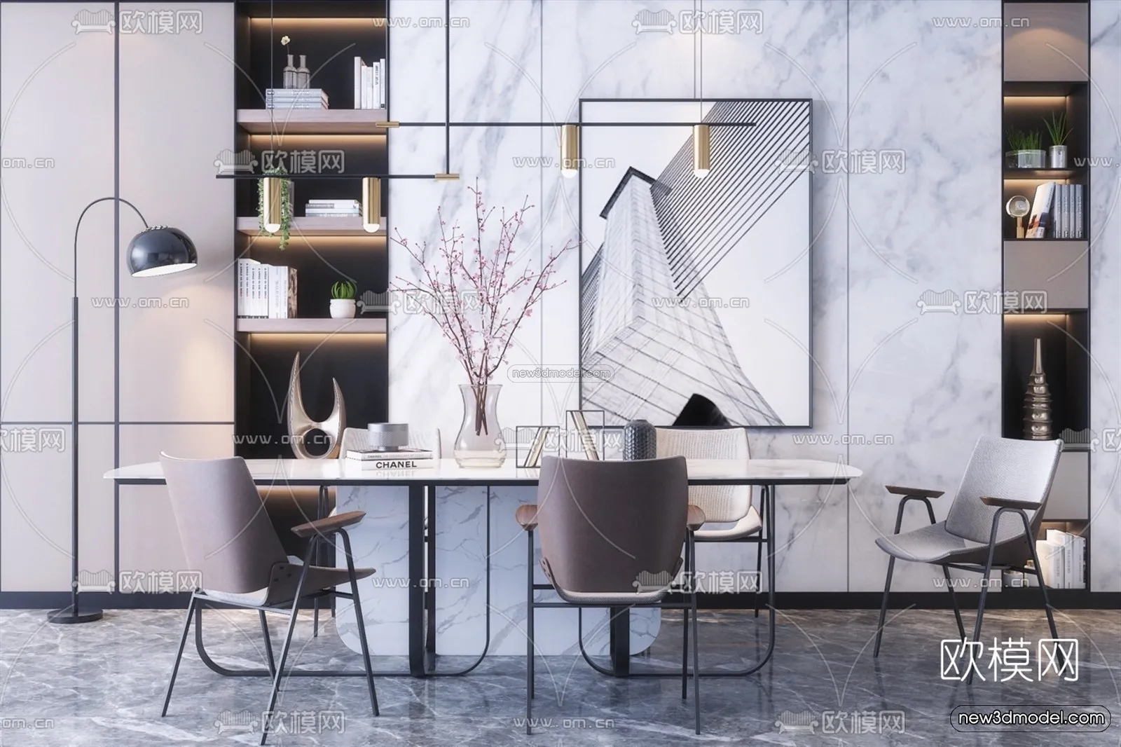 Nordic Style Interior 3D Blocks – Dining Room 3D Model – 384 – VRAY