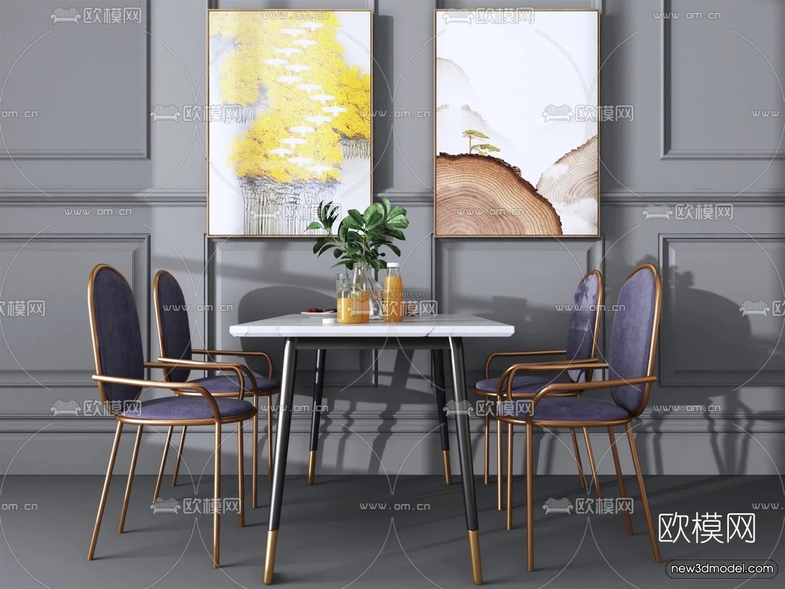 Nordic Style Interior 3D Blocks – Dining Room 3D Model – 386 – VRAY
