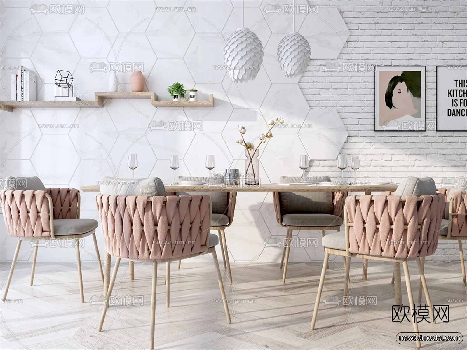 Nordic Style Interior 3D Blocks – Dining Room 3D Model – 388 – VRAY