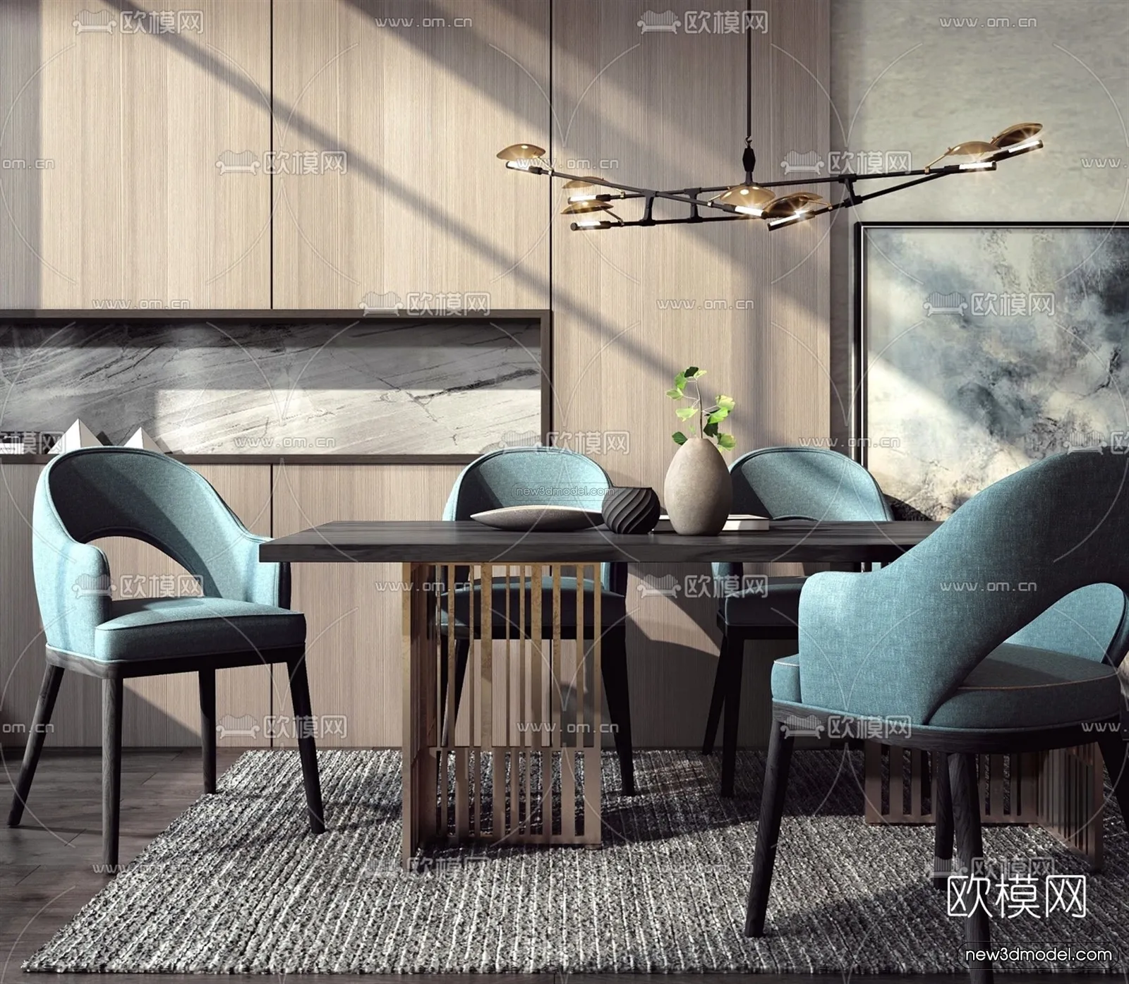Nordic Style Interior 3D Blocks – Dining Room 3D Model – 390 – VRAY
