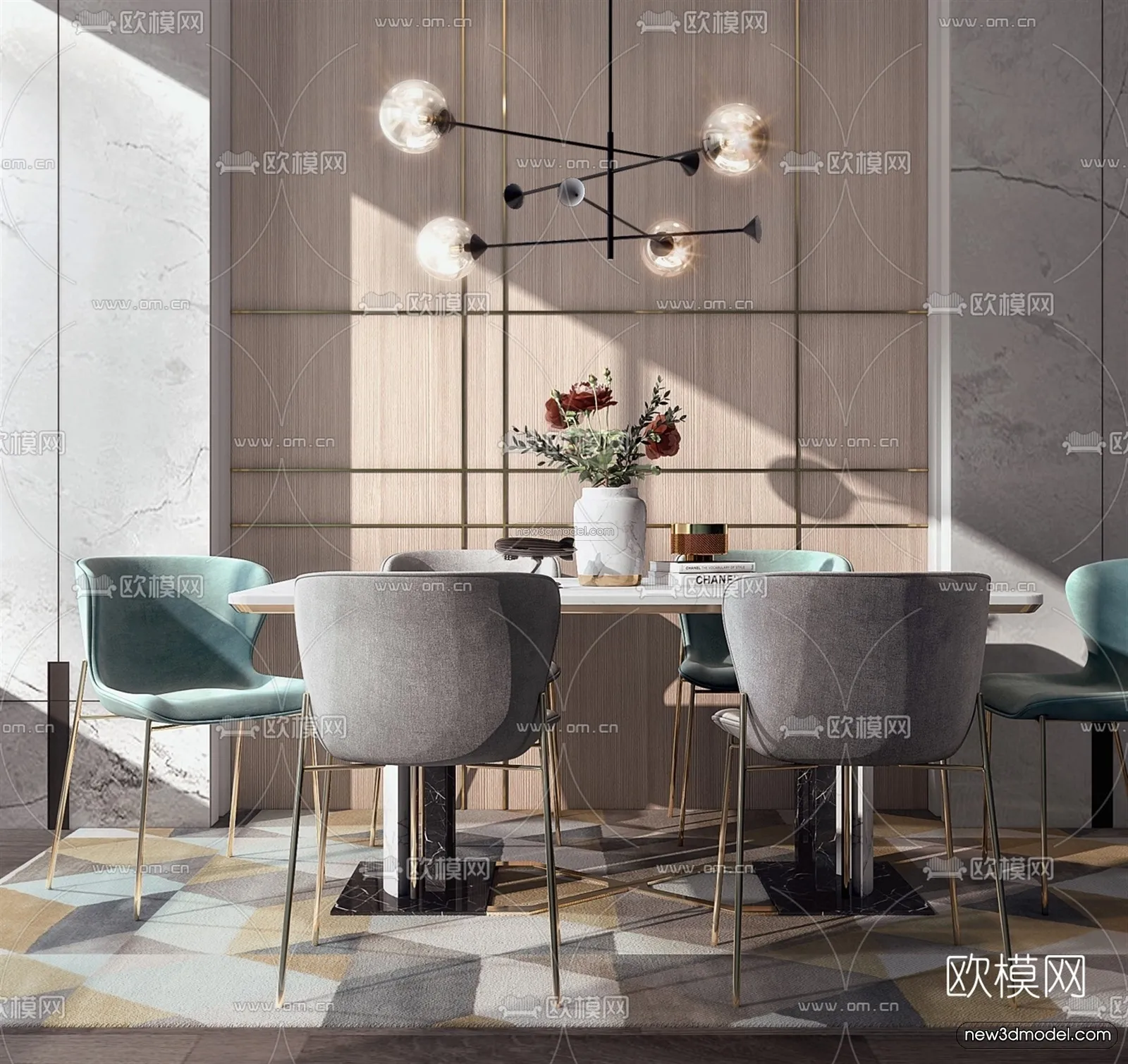 Nordic Style Interior 3D Blocks – Dining Room 3D Model – 391 – VRAY
