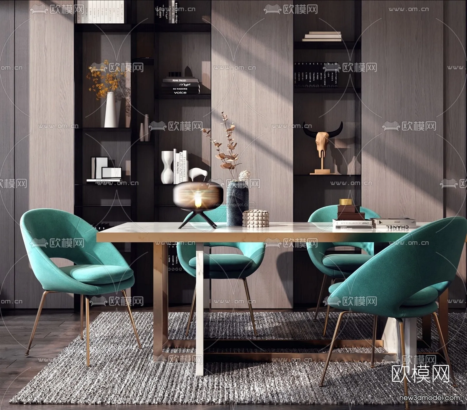 Nordic Style Interior 3D Blocks – Dining Room 3D Model – 392 – VRAY