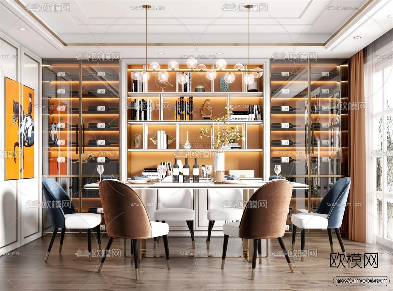 Nordic Style Interior 3D Blocks – Dining Room 3D Model – 394 – VRAY