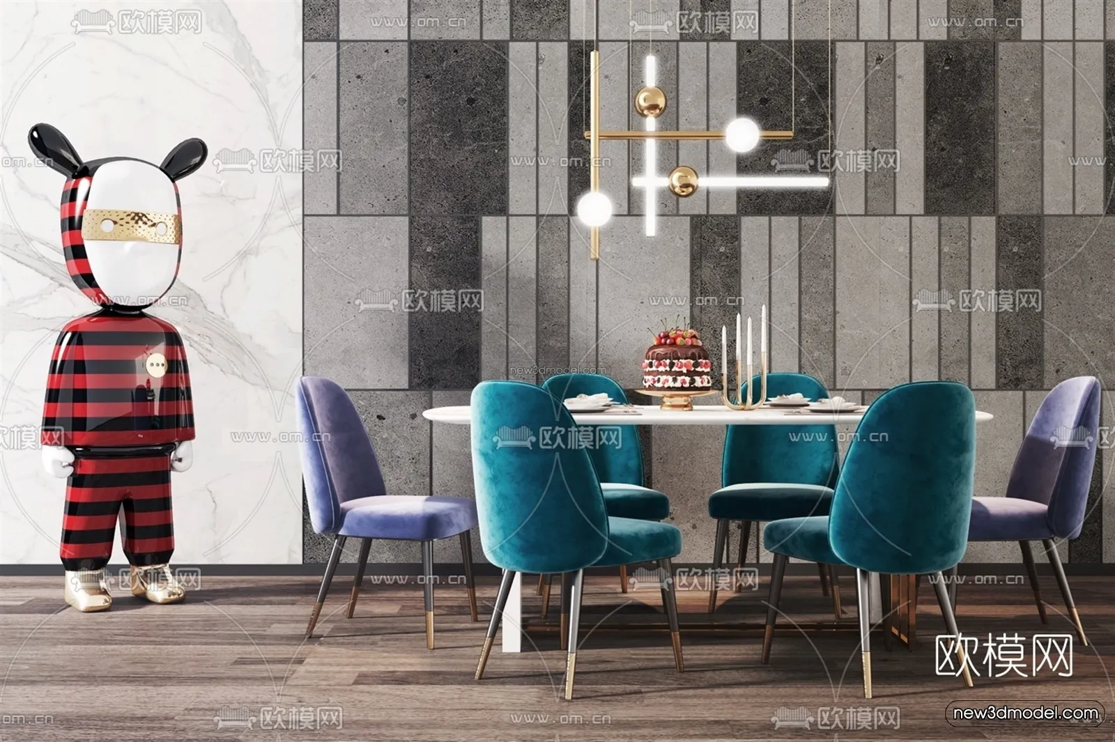 Nordic Style Interior 3D Blocks – Dining Room 3D Model – 396 – VRAY
