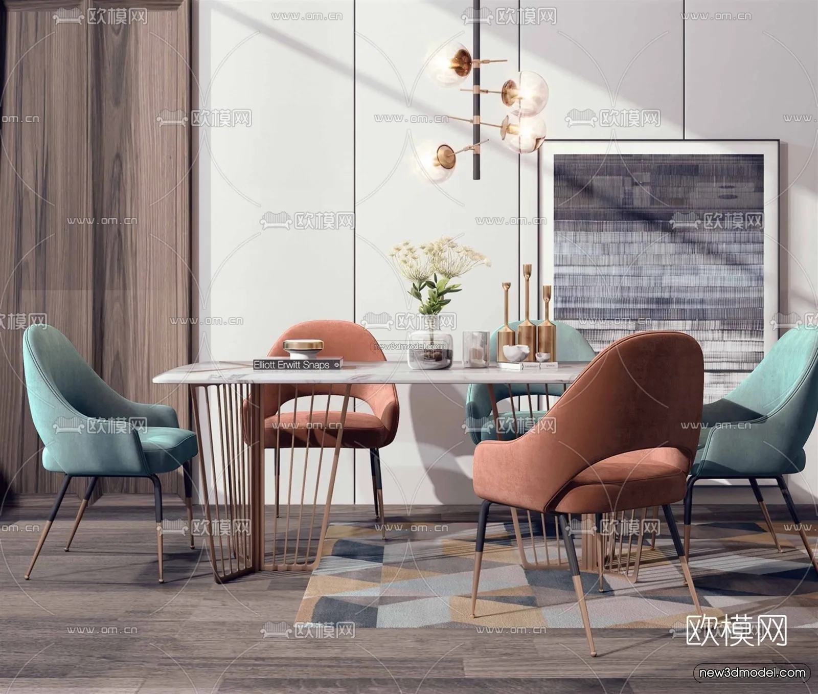 Nordic Style Interior 3D Blocks – Dining Room 3D Model – 398 – VRAY