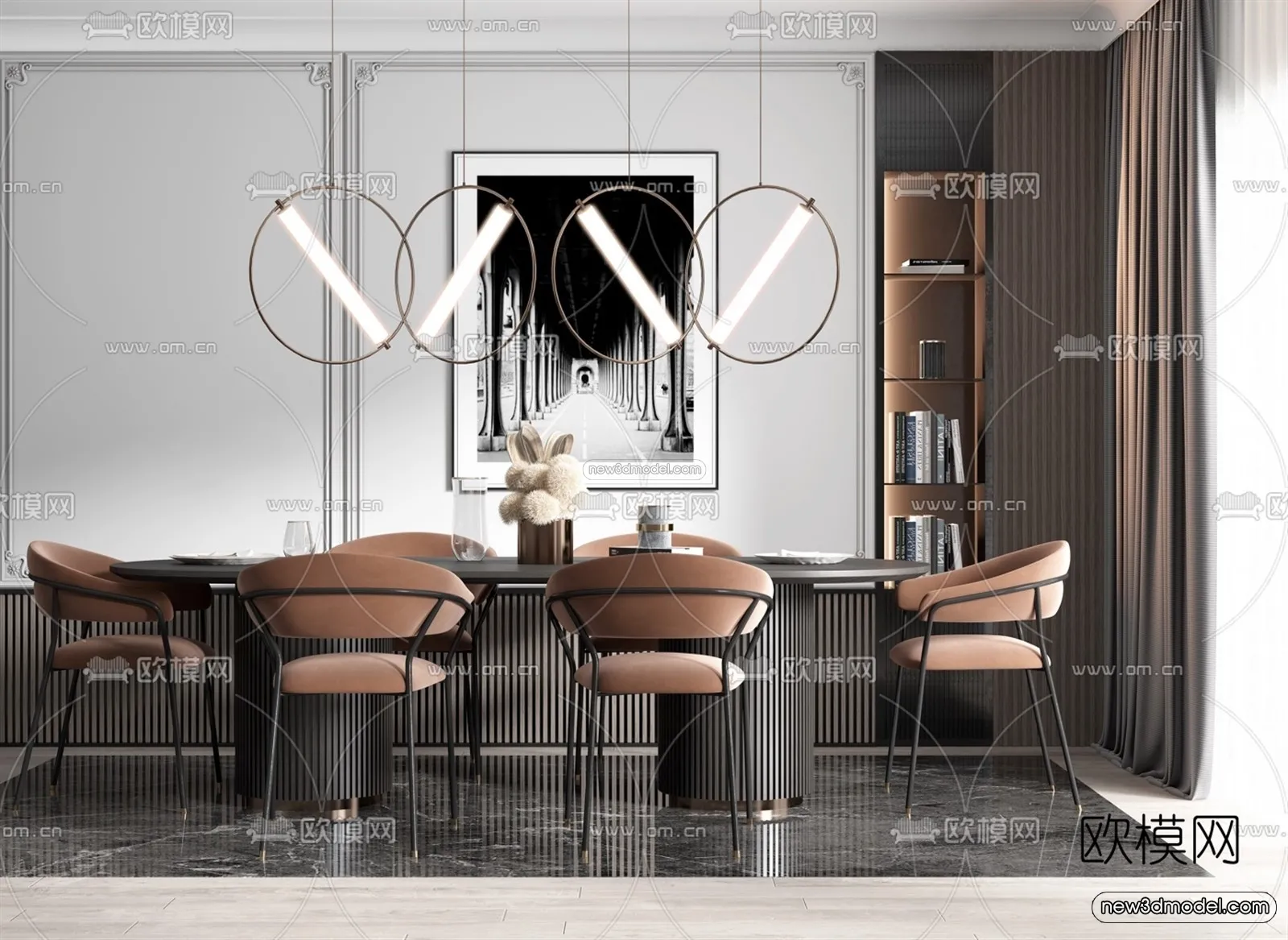 Nordic Style Interior 3D Blocks – Dining Room 3D Model – 399 – VRAY