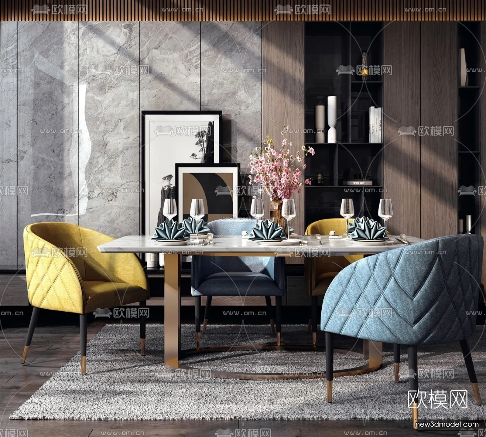 Nordic Style Interior 3D Blocks – Dining Room 3D Model – 400 – VRAY