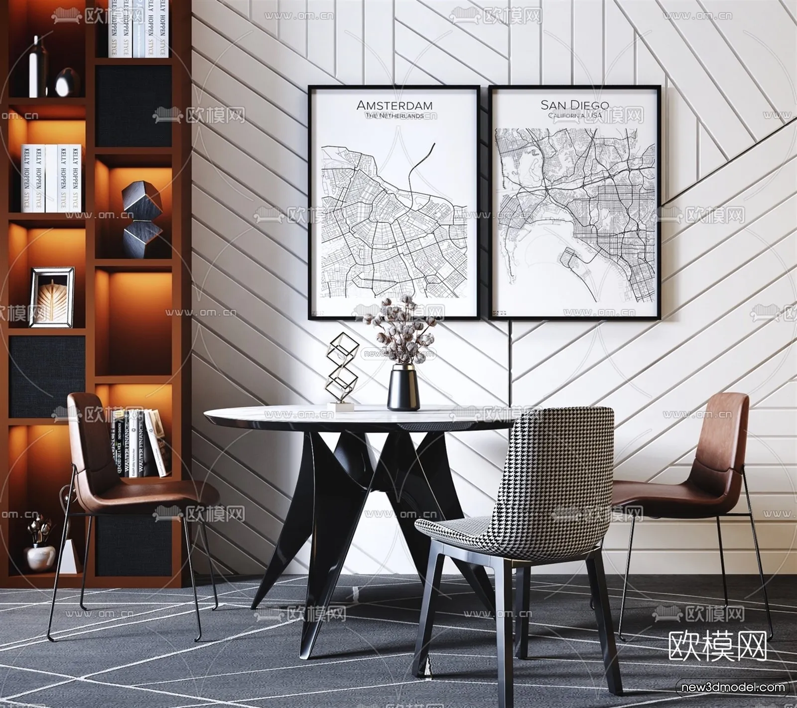 Nordic Style Interior 3D Blocks – Dining Room 3D Model – 401 – VRAY