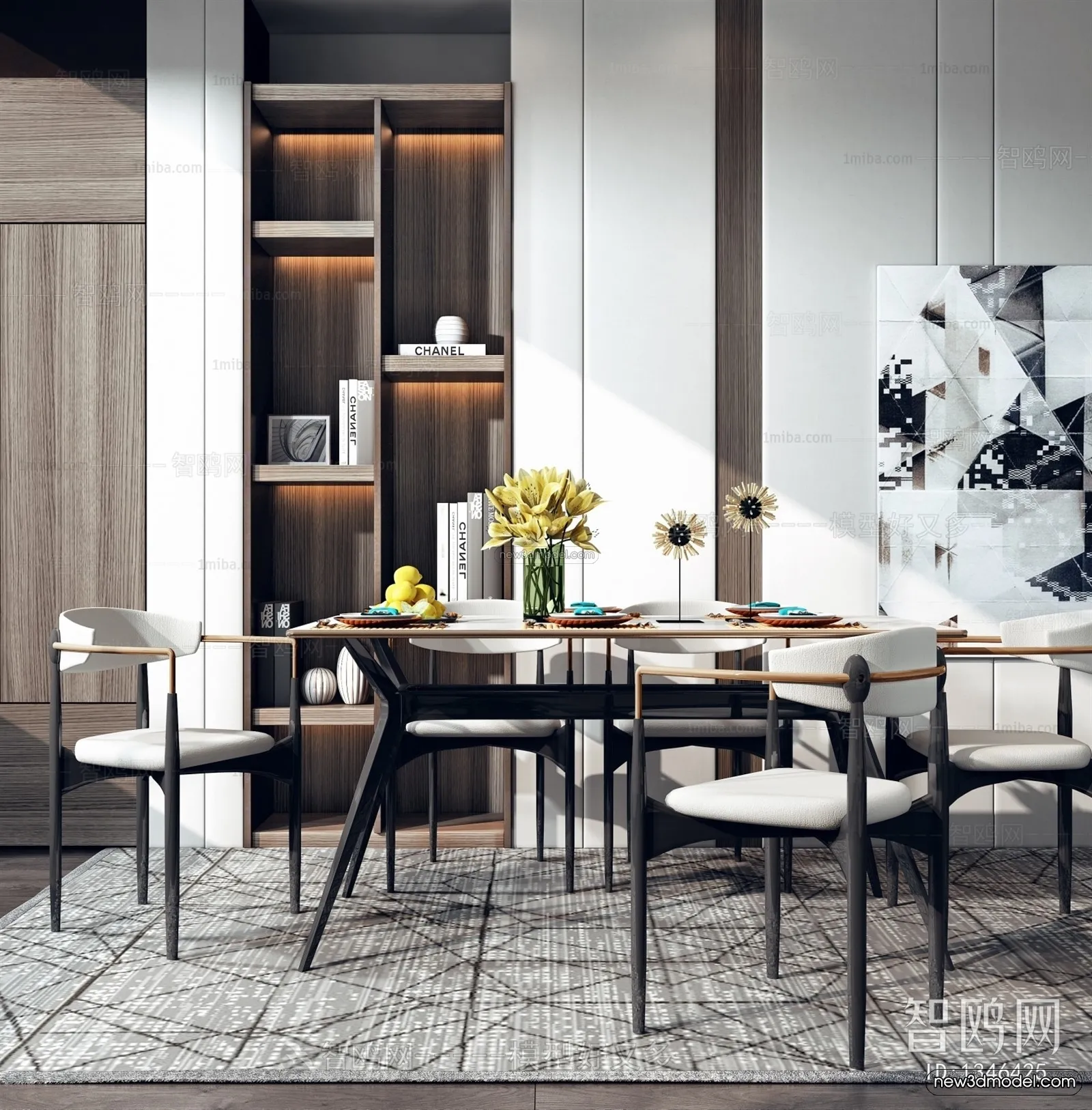Nordic Style Interior 3D Blocks – Dining Room 3D Model – 402 – VRAY