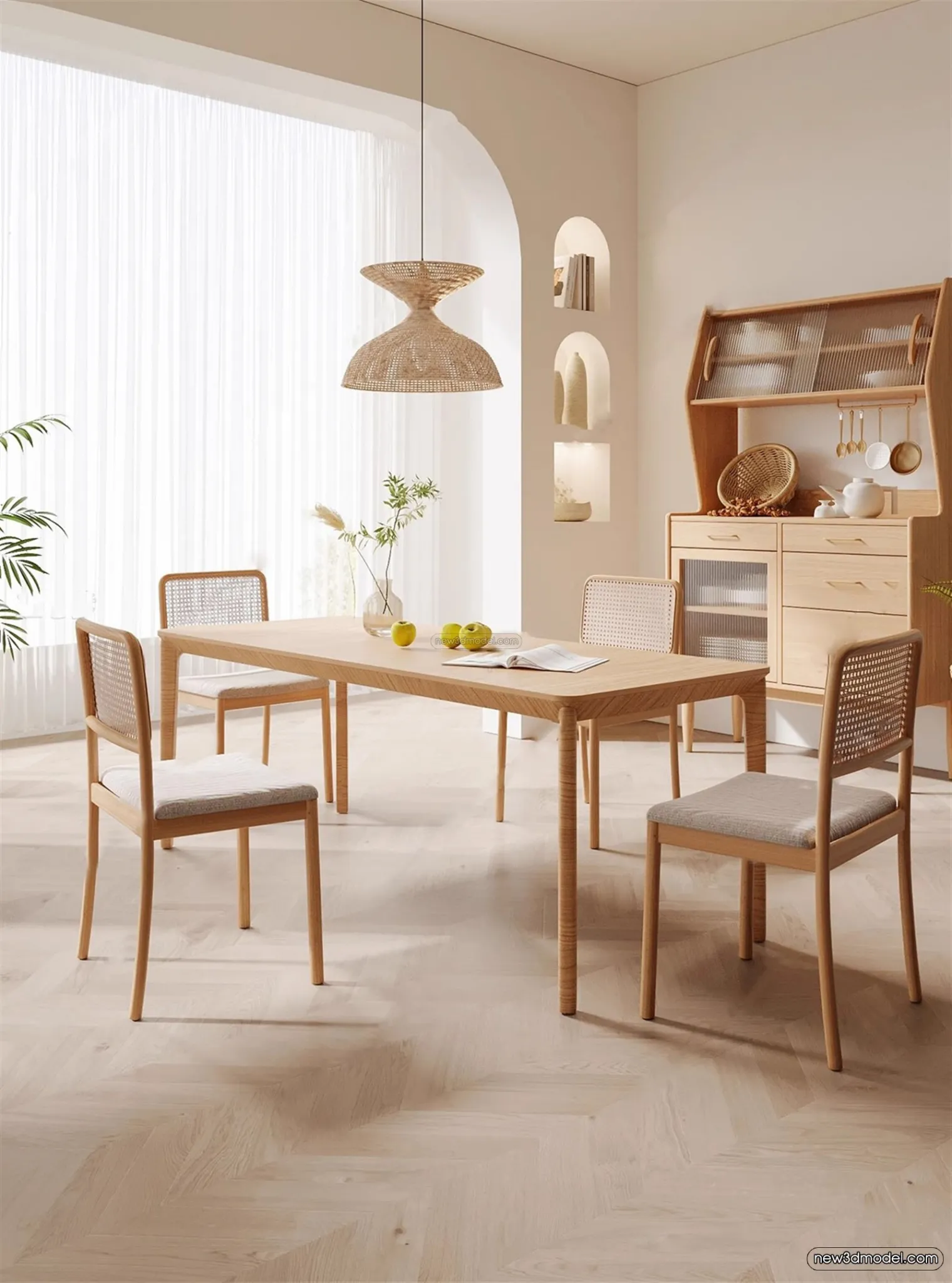 Nordic Style Interior 3D Blocks – Dining Room 3D Model – 403 – VRAY
