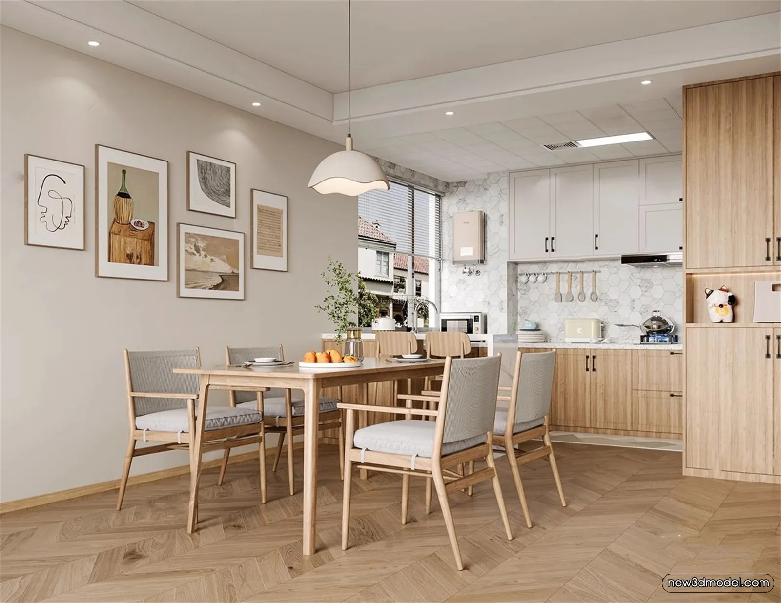 Nordic Style Interior 3D Blocks – Dining Room 3D Model – 405 – VRAY