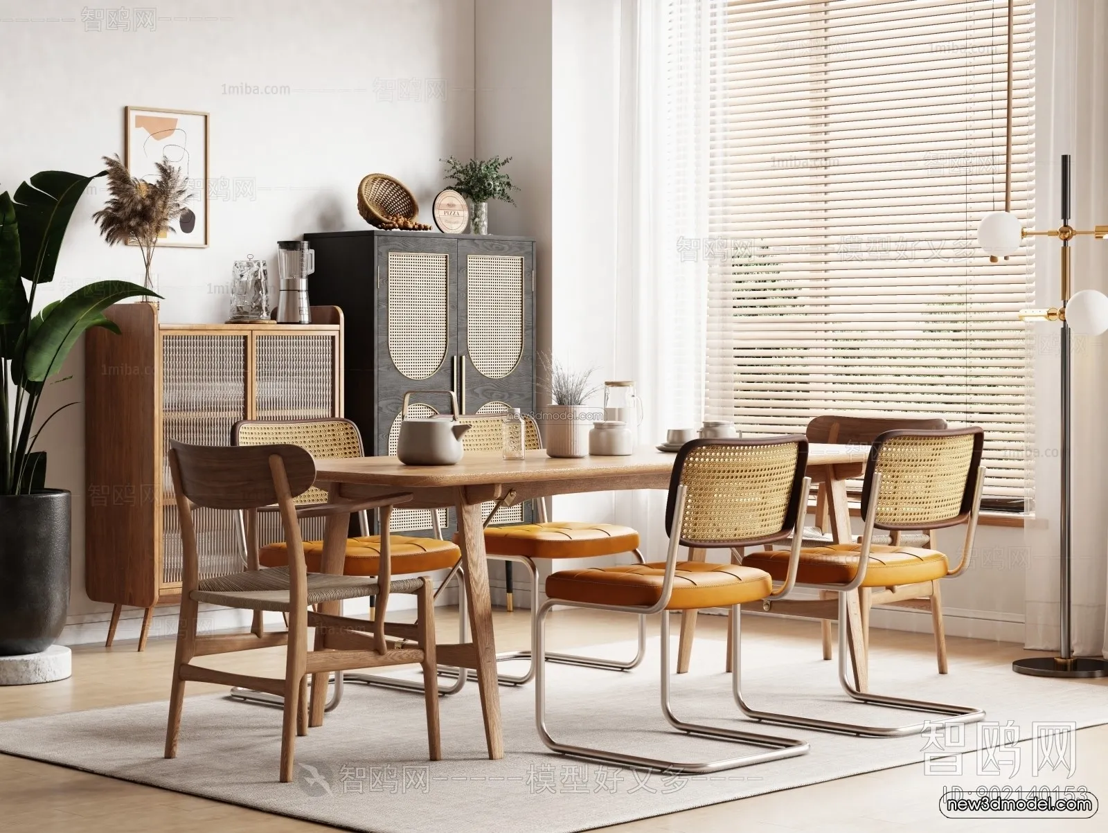Nordic Style Interior 3D Blocks – Dining Room 3D Model – 406 – VRAY