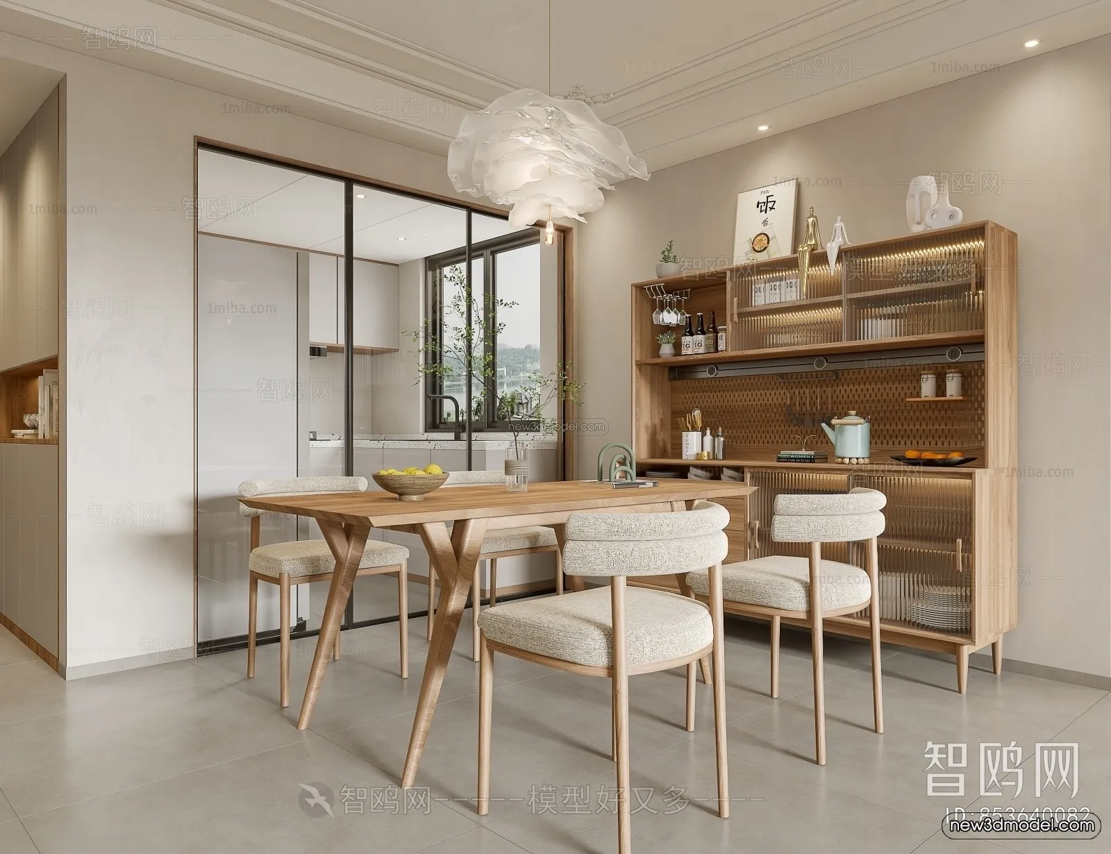 Nordic Style Interior 3D Blocks – Dining Room 3D Model – 407 – VRAY
