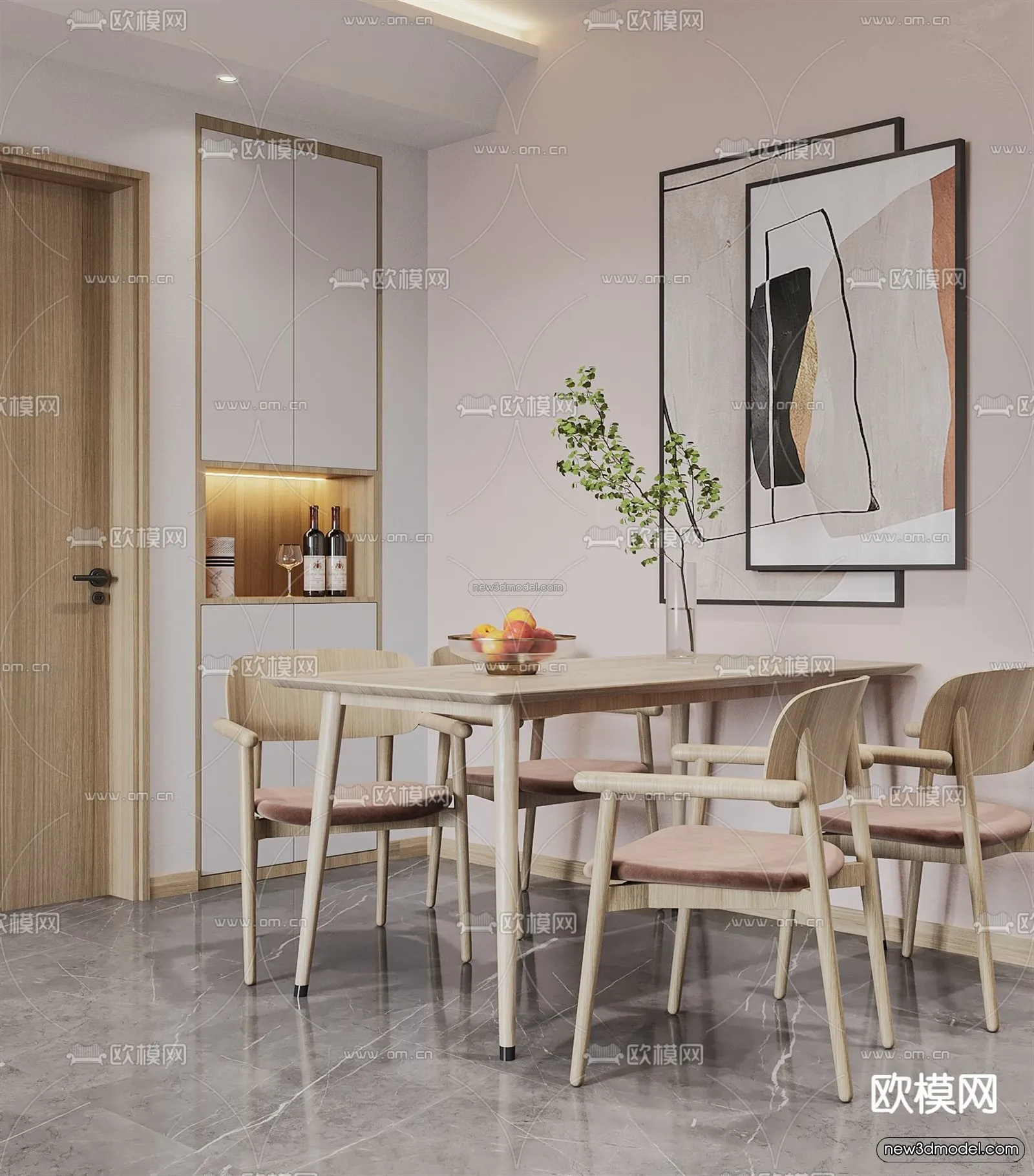 Nordic Style Interior 3D Blocks – Dining Room 3D Model – 408 – VRAY