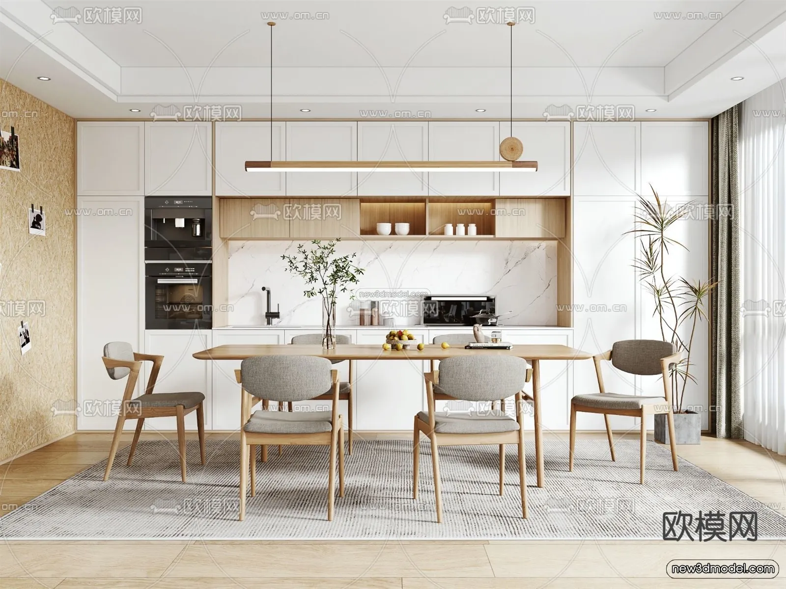 Nordic Style Interior 3D Blocks – Dining Room 3D Model – 409 – VRAY