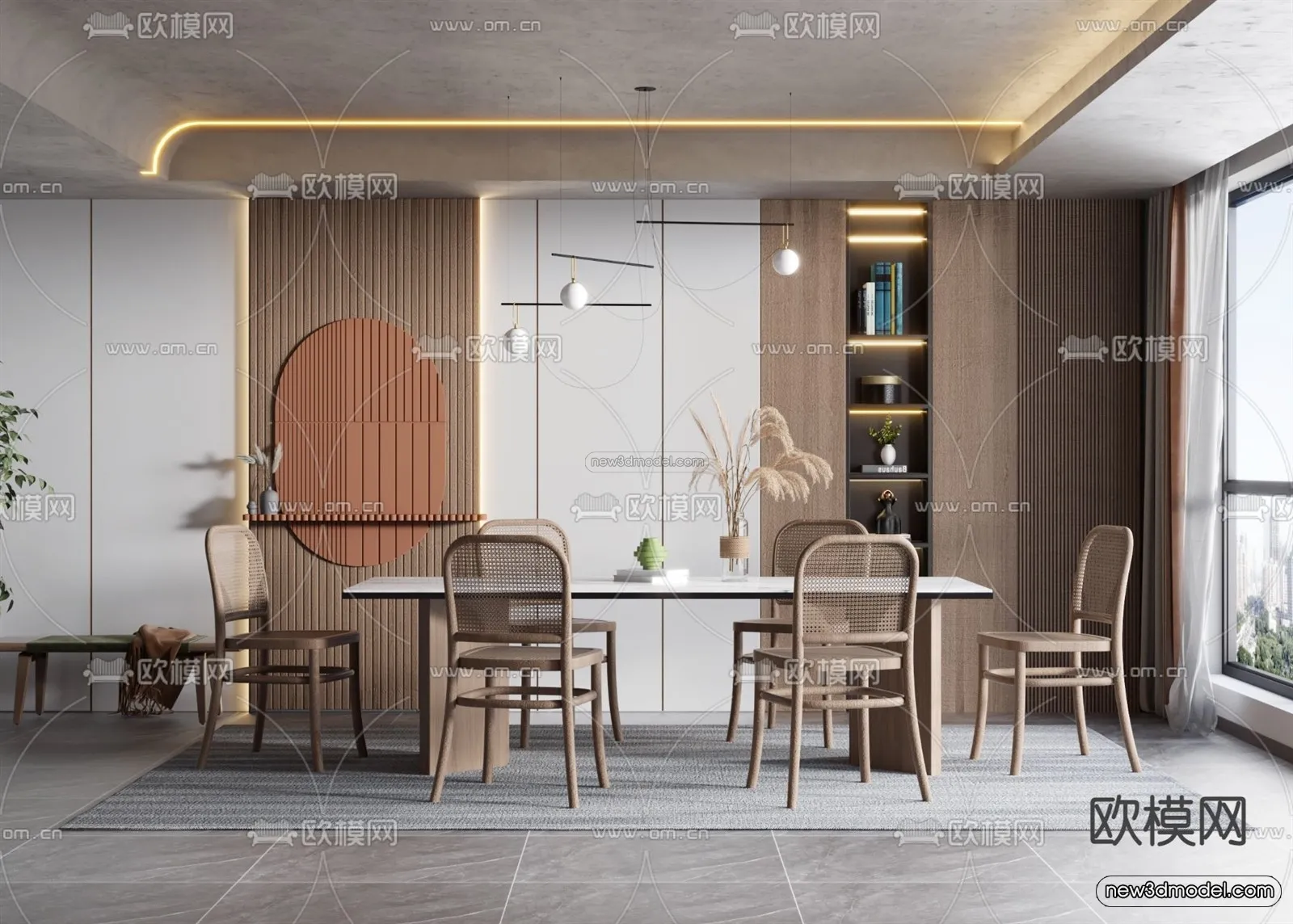 Nordic Style Interior 3D Blocks – Dining Room 3D Model – 411 – VRAY