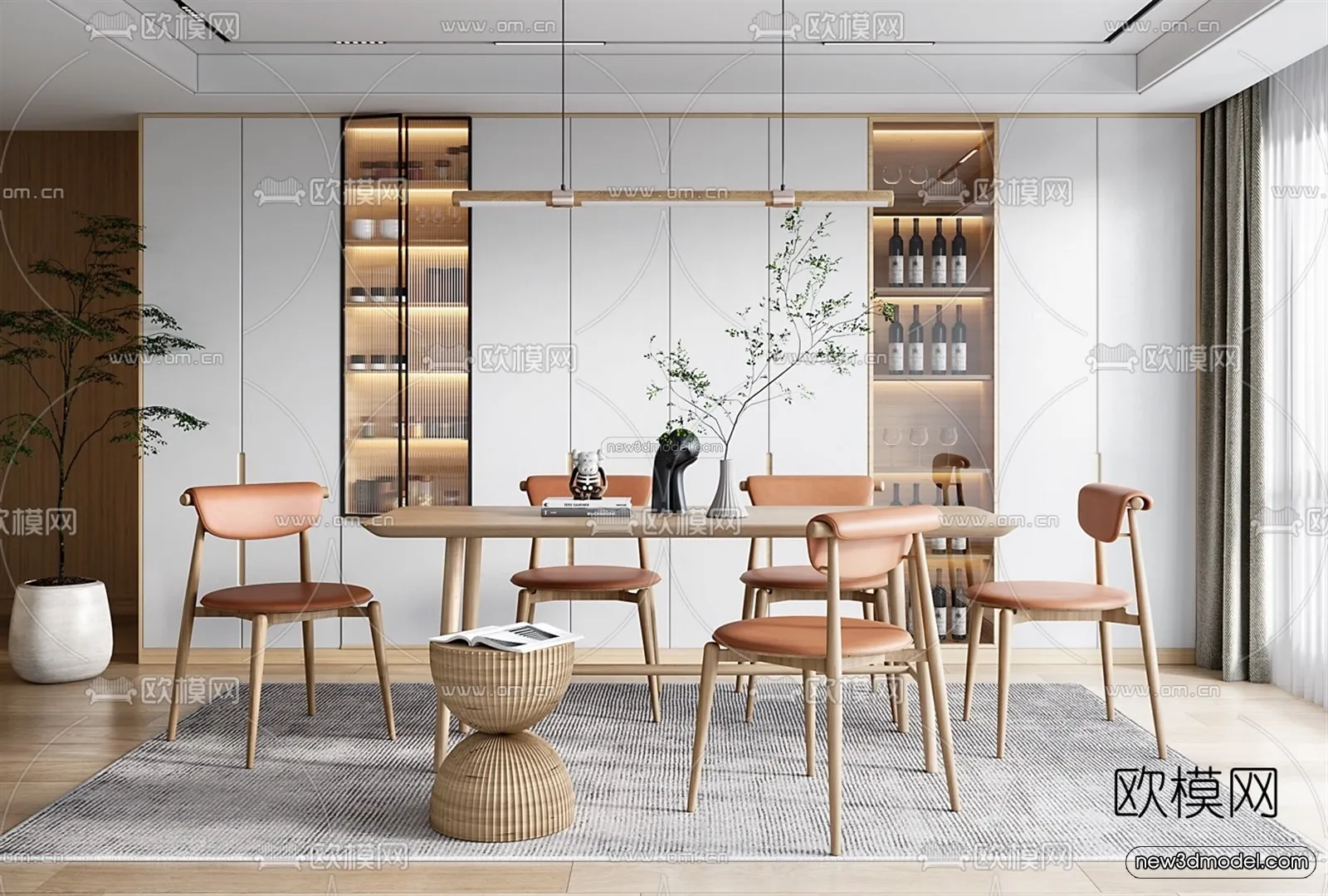 Nordic Style Interior 3D Blocks – Dining Room 3D Model – 412 – VRAY