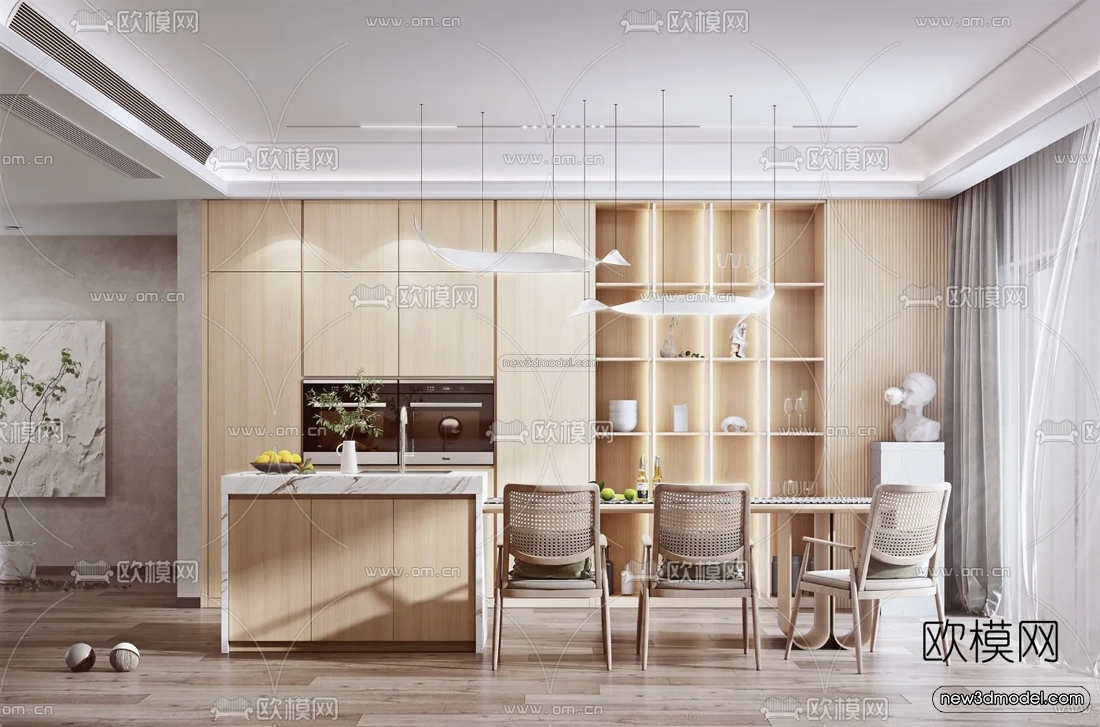 Nordic Style Interior 3D Blocks – Dining Room 3D Model – 413 – VRAY