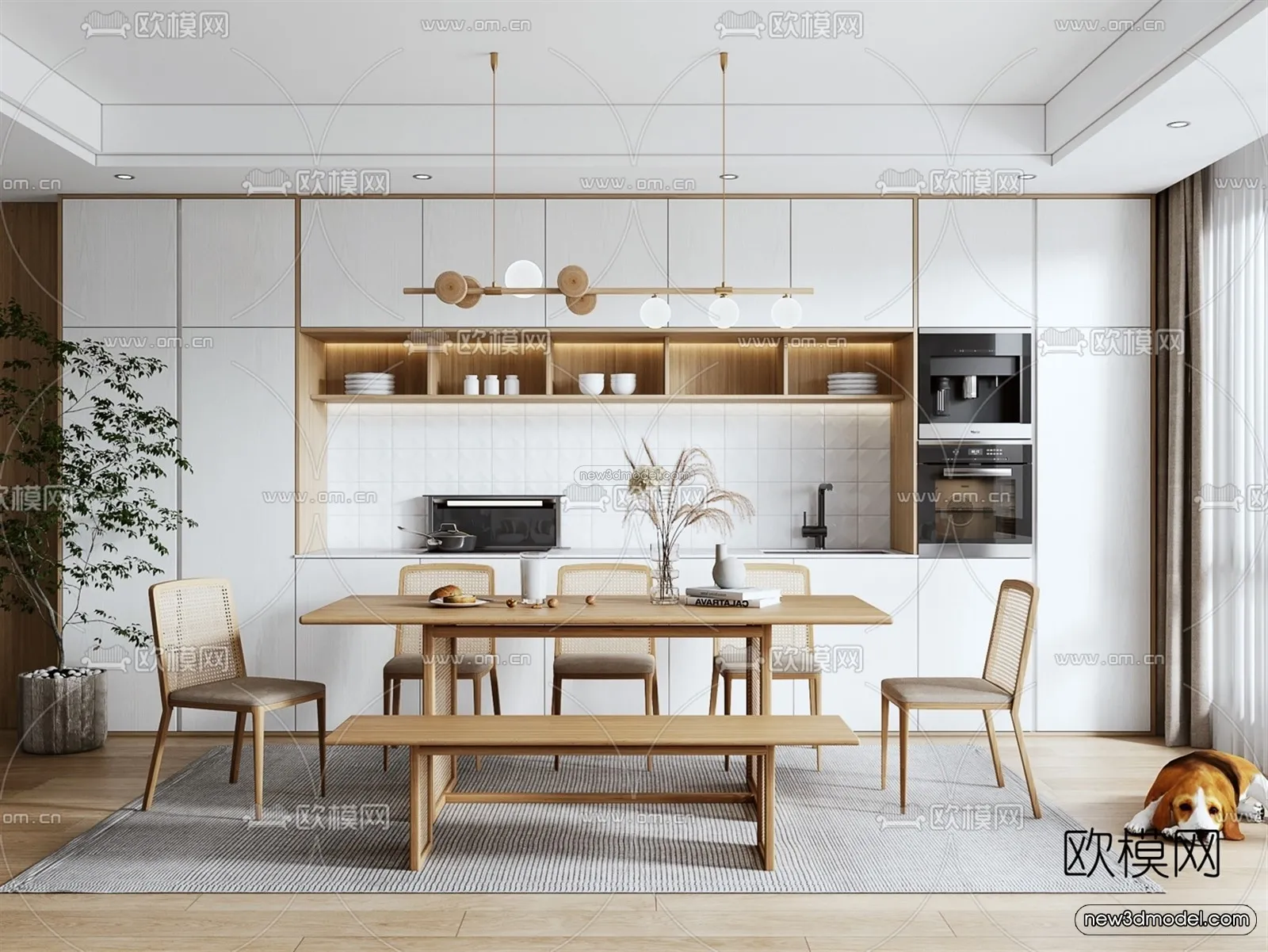 Nordic Style Interior 3D Blocks – Dining Room 3D Model – 414 – VRAY