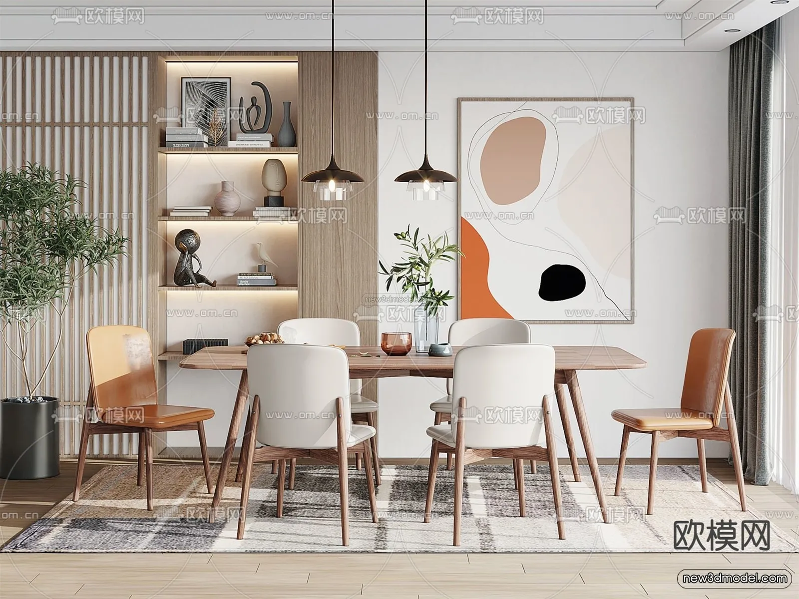 Nordic Style Interior 3D Blocks – Dining Room 3D Model – 416 – VRAY