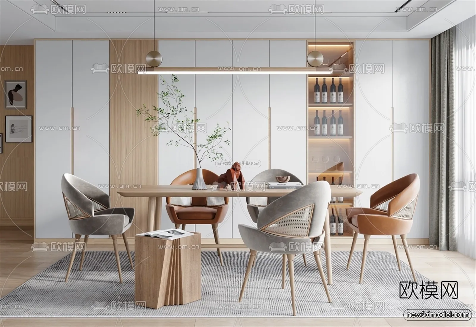 Nordic Style Interior 3D Blocks – Dining Room 3D Model – 417 – VRAY