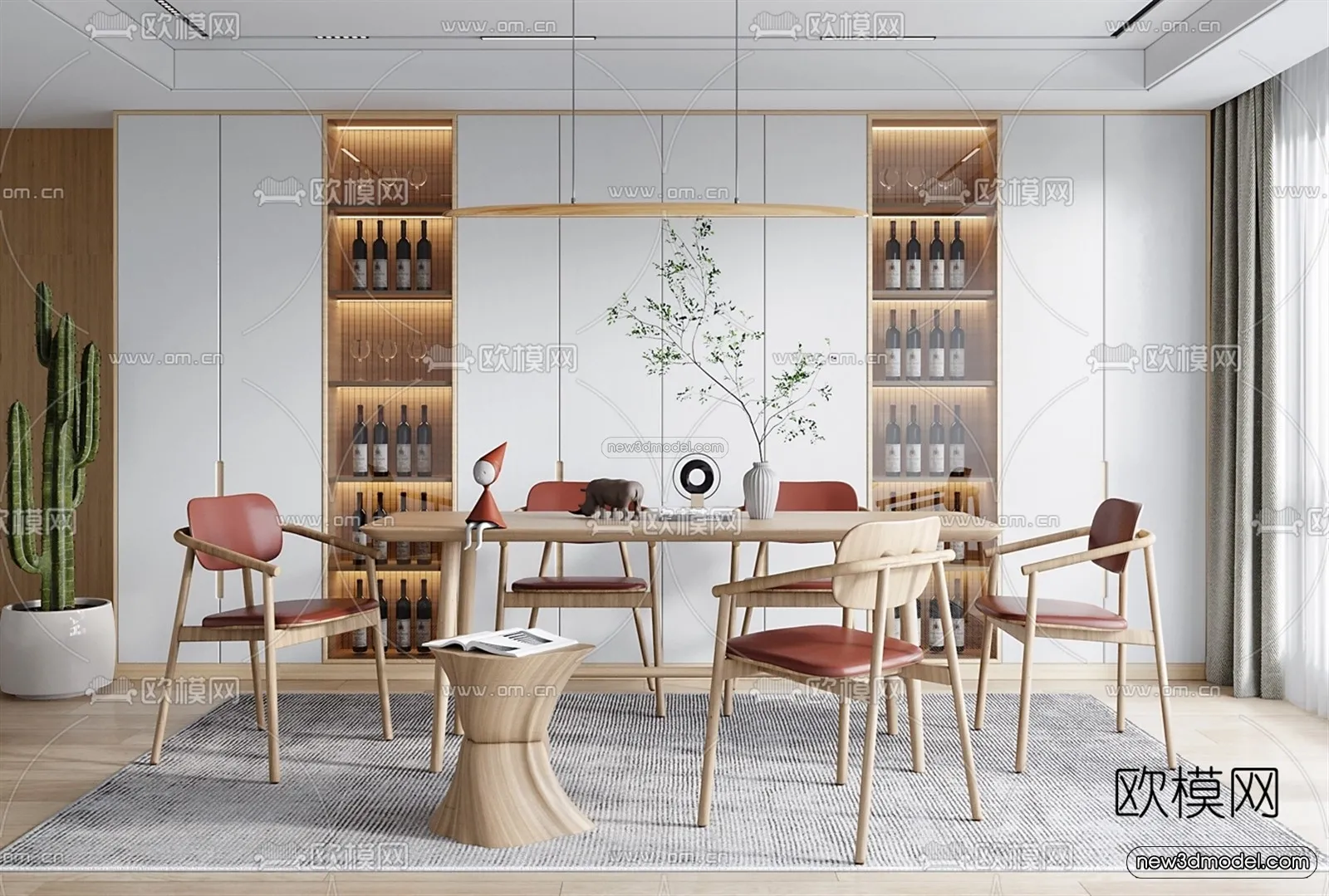 Nordic Style Interior 3D Blocks – Dining Room 3D Model – 418 – VRAY