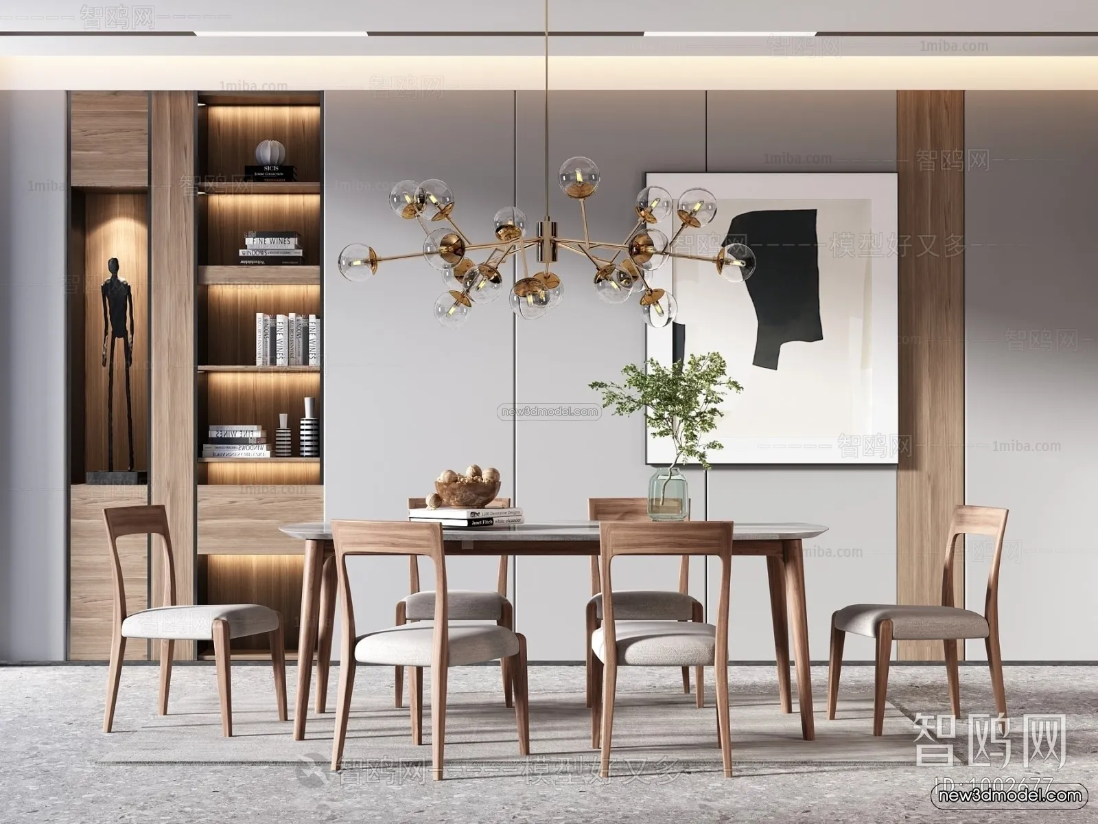 Nordic Style Interior 3D Blocks – Dining Room 3D Model – 419 – VRAY