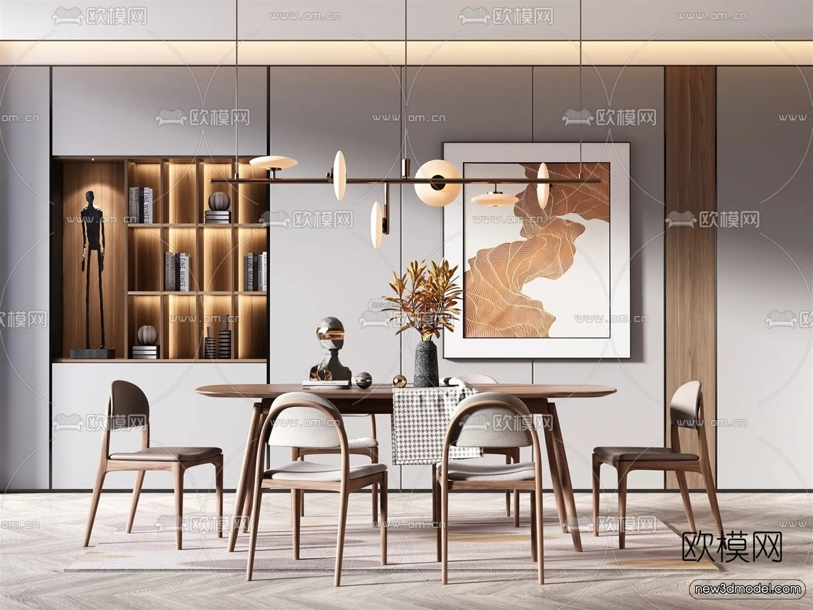 Nordic Style Interior 3D Blocks – Dining Room 3D Model – 420 – VRAY