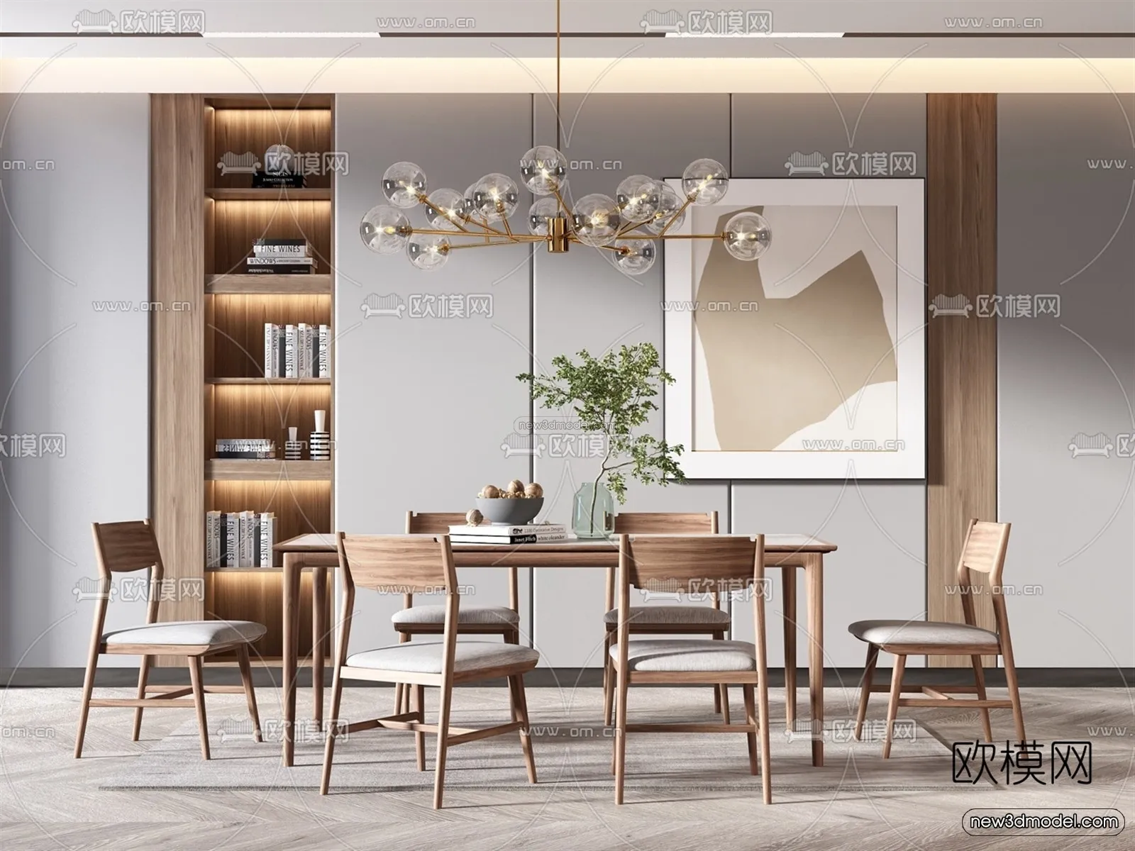 Nordic Style Interior 3D Blocks – Dining Room 3D Model – 421 – VRAY