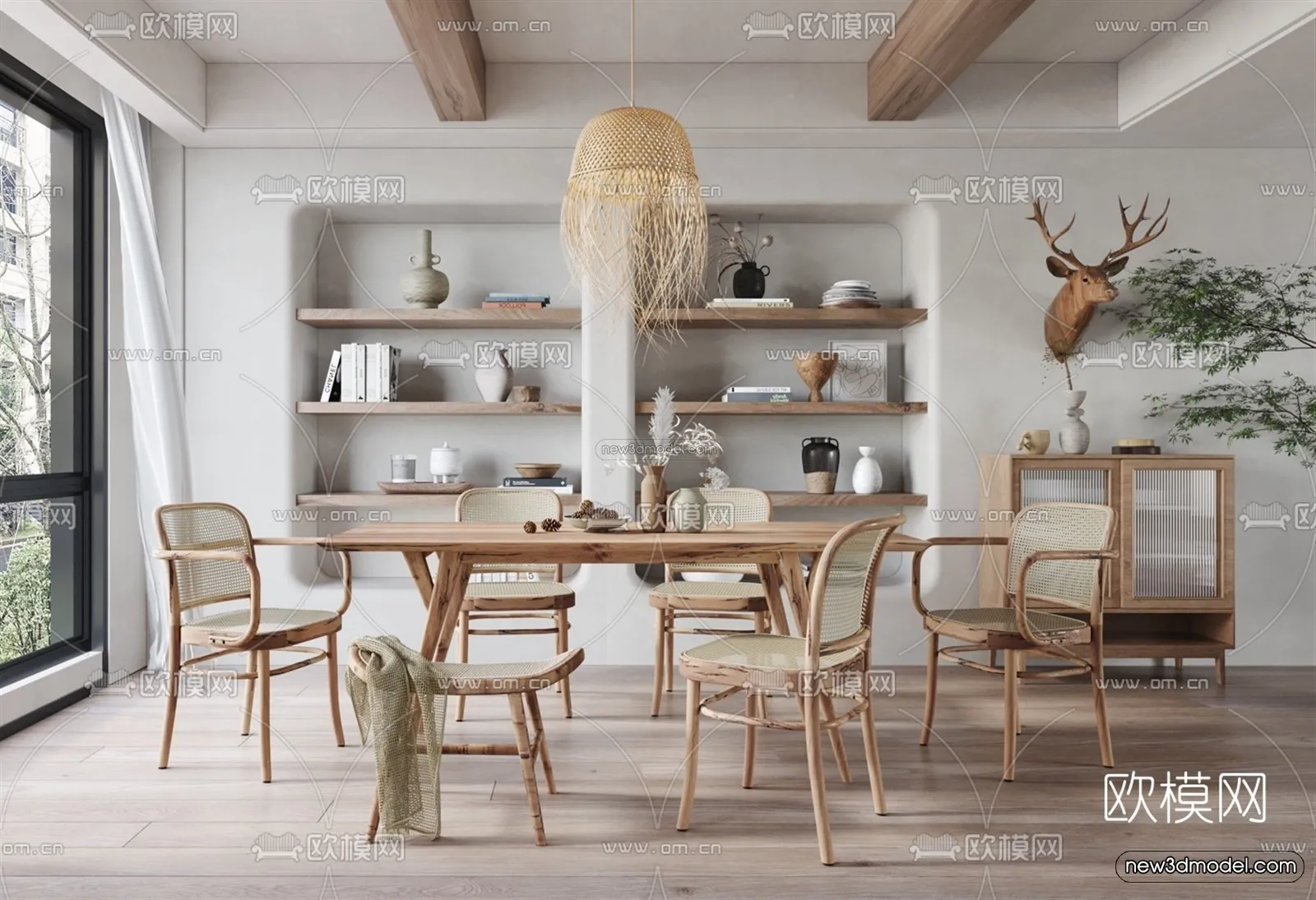 Nordic Style Interior 3D Blocks – Dining Room 3D Model – 422 – VRAY