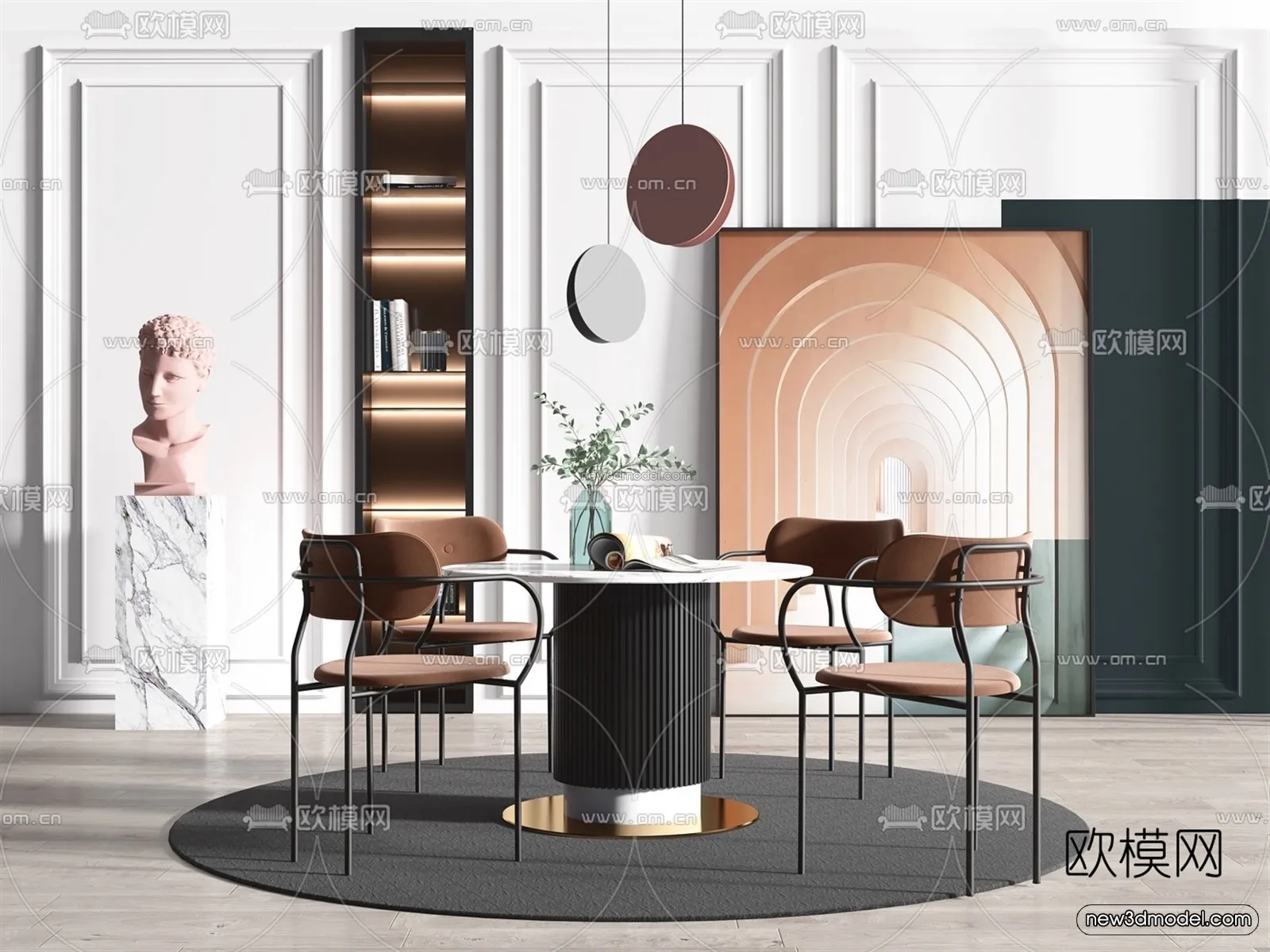 Nordic Style Interior 3D Blocks – Dining Room 3D Model – 425 – VRAY