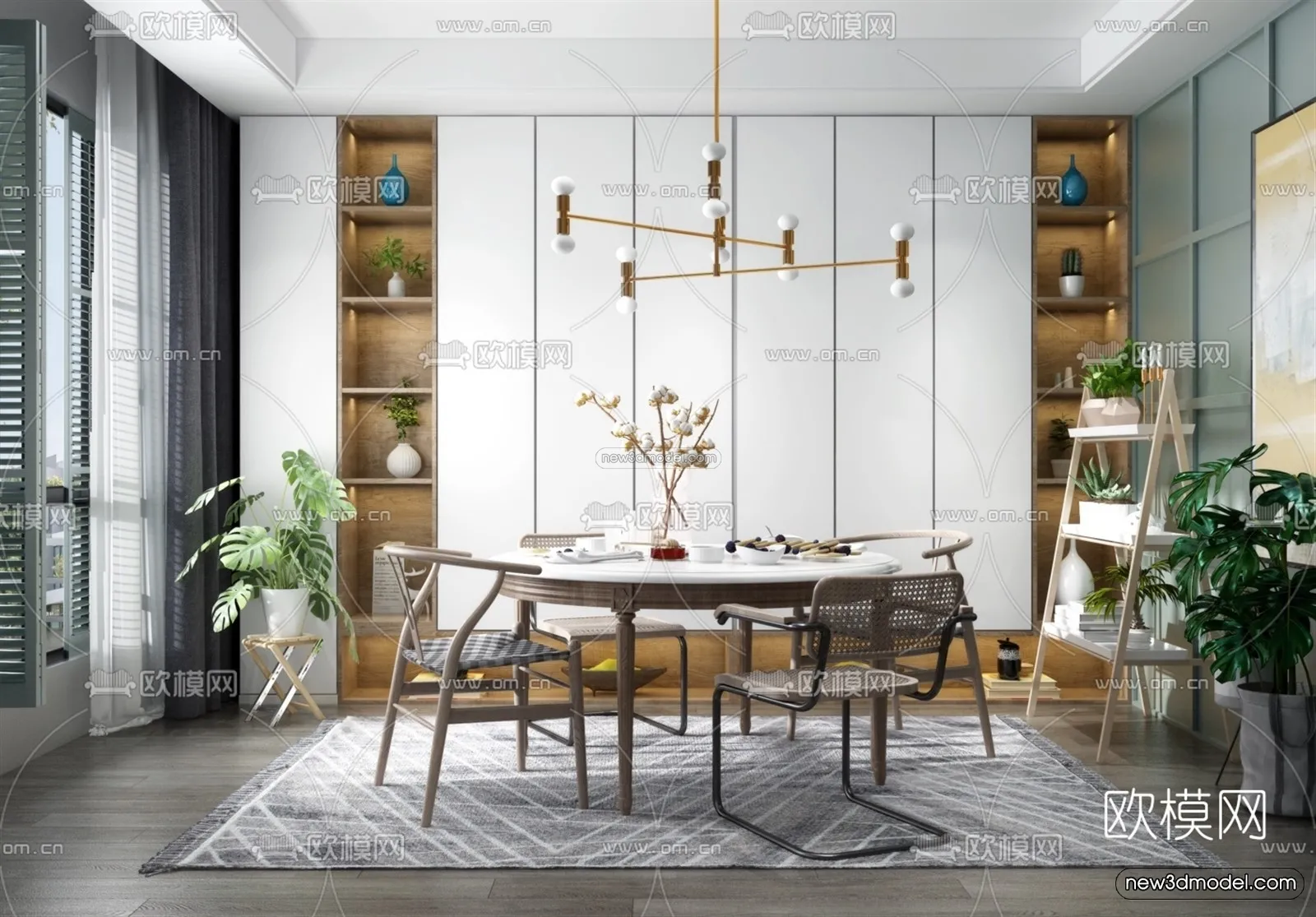 Nordic Style Interior 3D Blocks – Dining Room 3D Model – 427 – VRAY