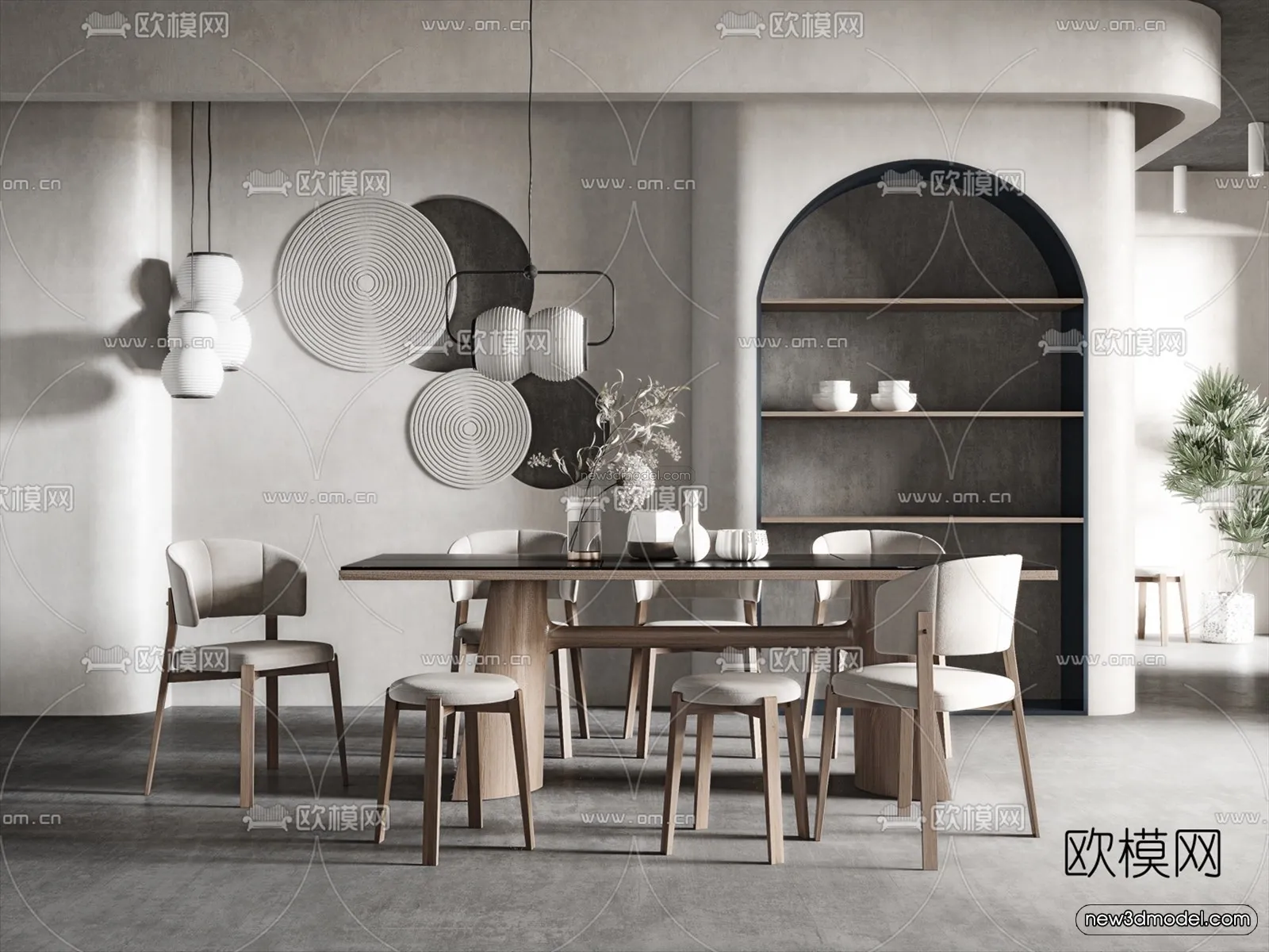 Nordic Style Interior 3D Blocks – Dining Room 3D Model – 428 – VRAY