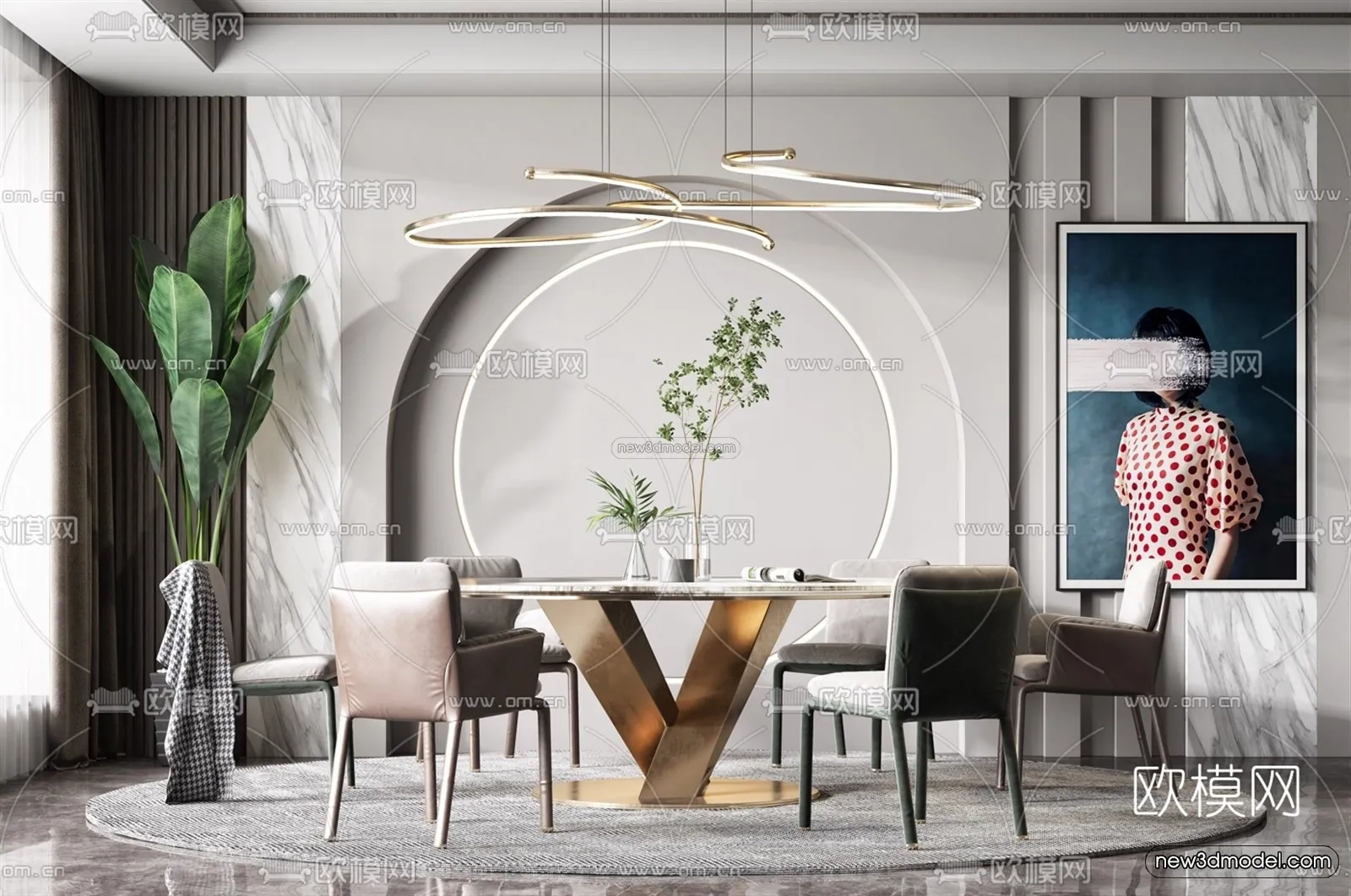 Nordic Style Interior 3D Blocks – Dining Room 3D Model – 429 – VRAY