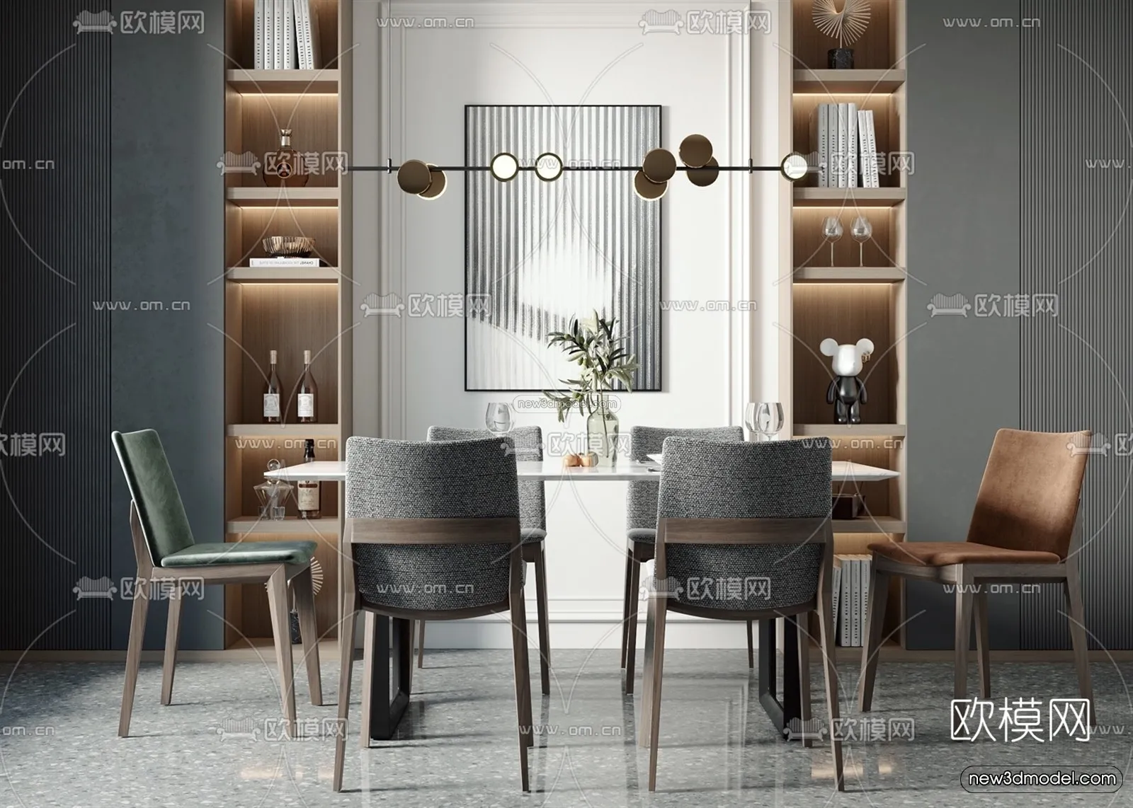 Nordic Style Interior 3D Blocks – Dining Room 3D Model – 430 – VRAY