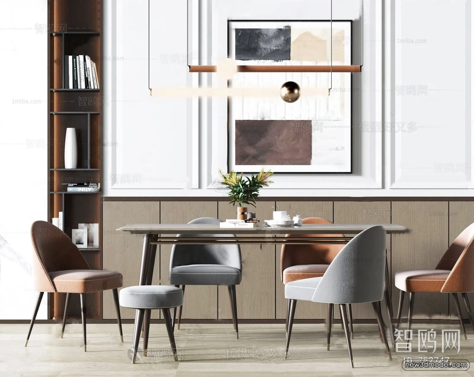 Nordic Style Interior 3D Blocks – Dining Room 3D Model – 431 – VRAY