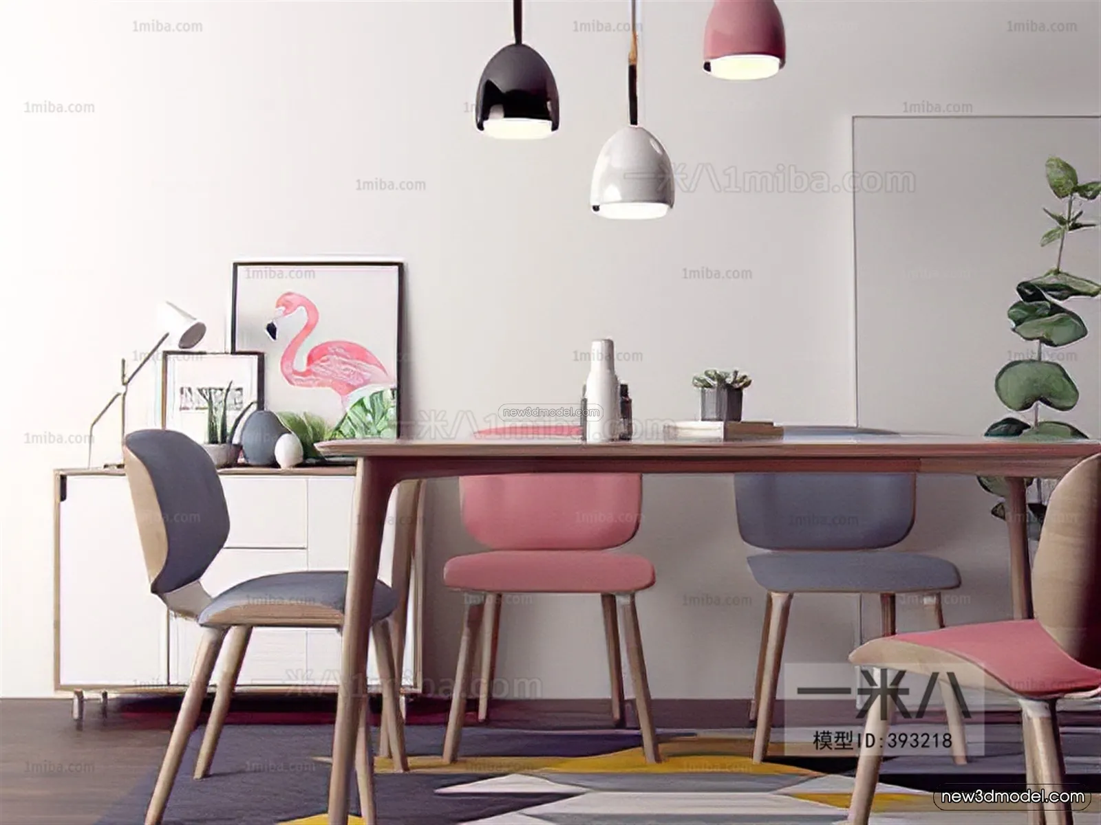 Nordic Style Interior 3D Blocks – Dining Room 3D Model – 432 – VRAY