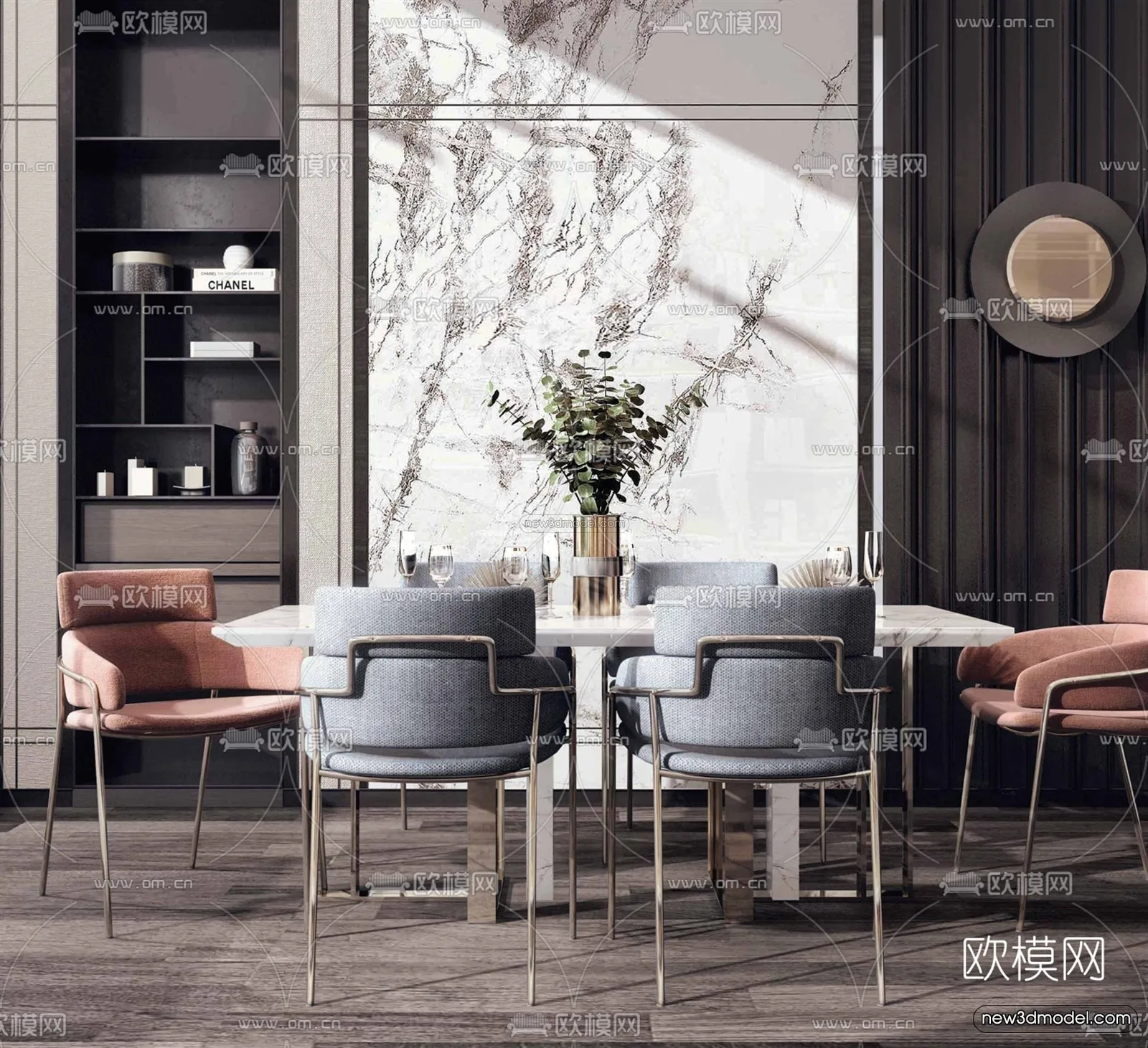 Nordic Style Interior 3D Blocks – Dining Room 3D Model – 433 – VRAY