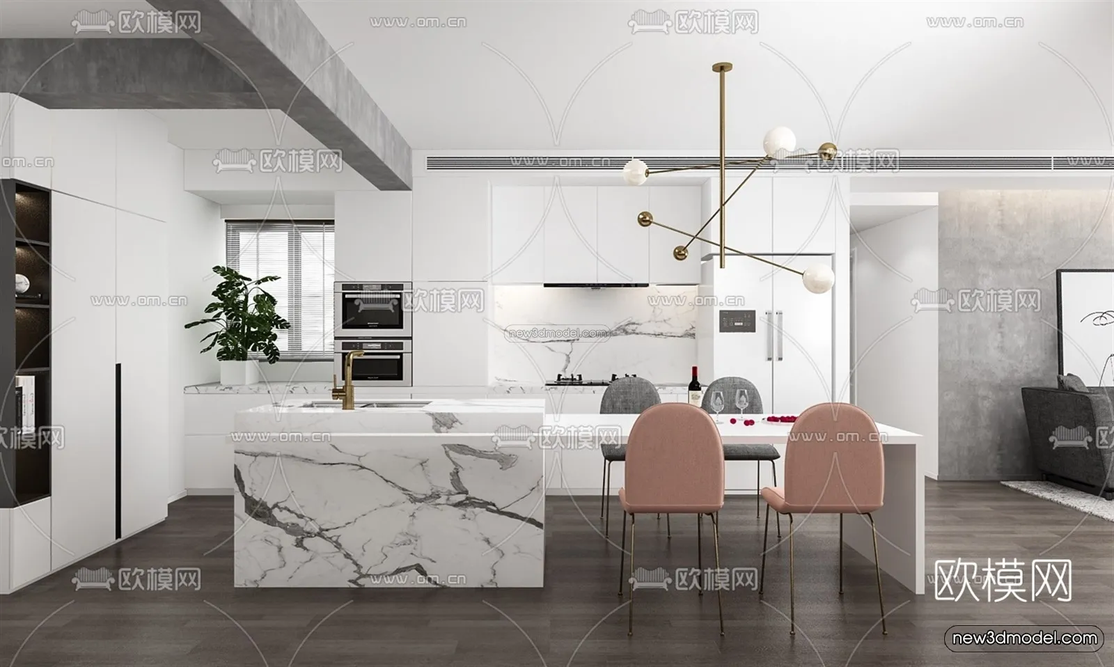 Nordic Style Interior 3D Blocks – Kitchen 3D Model – 447 – VRAY